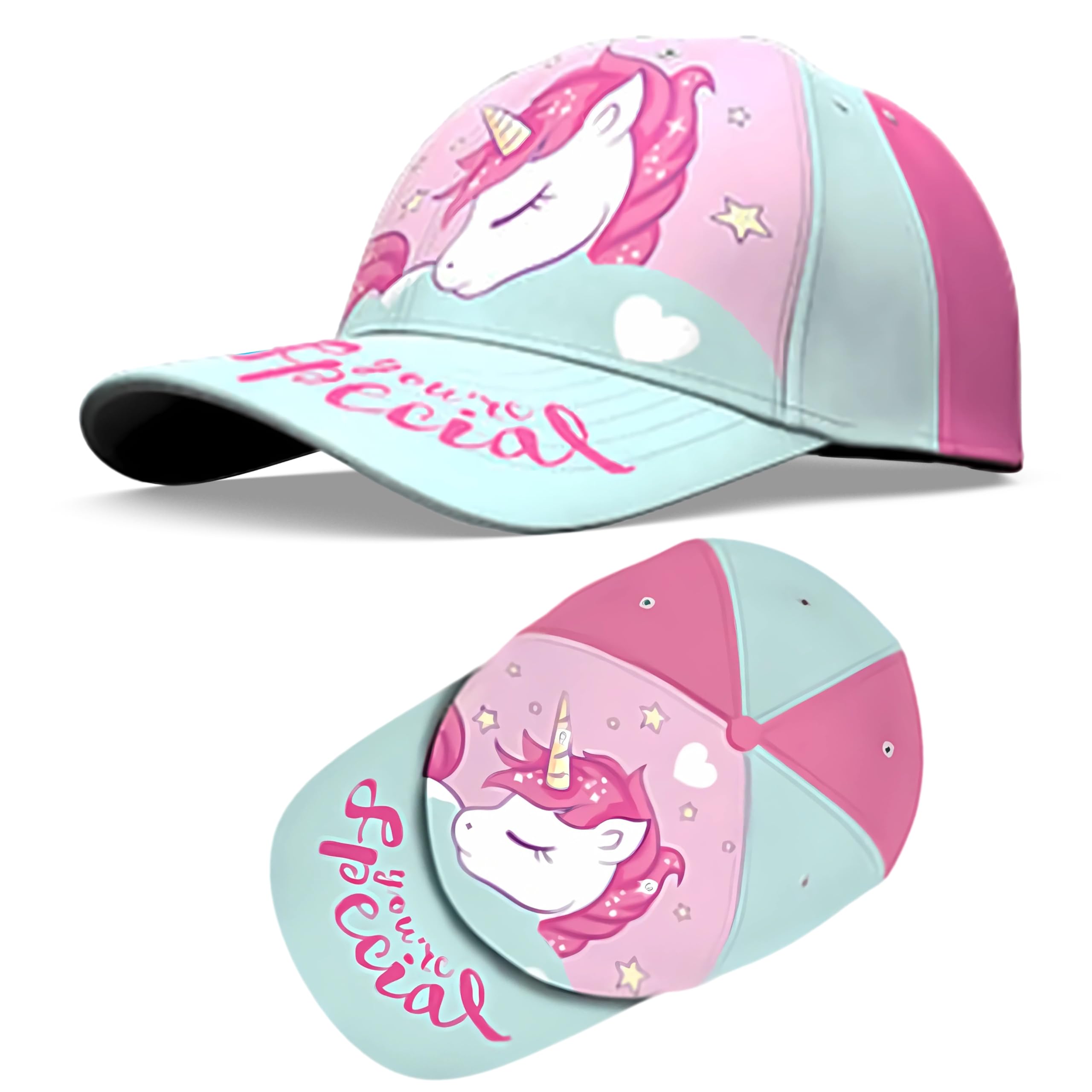 SRV Hub Unicorn Kids Baseball Cap for Girls 3–6 Years – Light Green Toddler Sun Hat with Adjustable Strap – Cute Cartoon Summer Cap for Outdoor UV Protection & Everyday Use