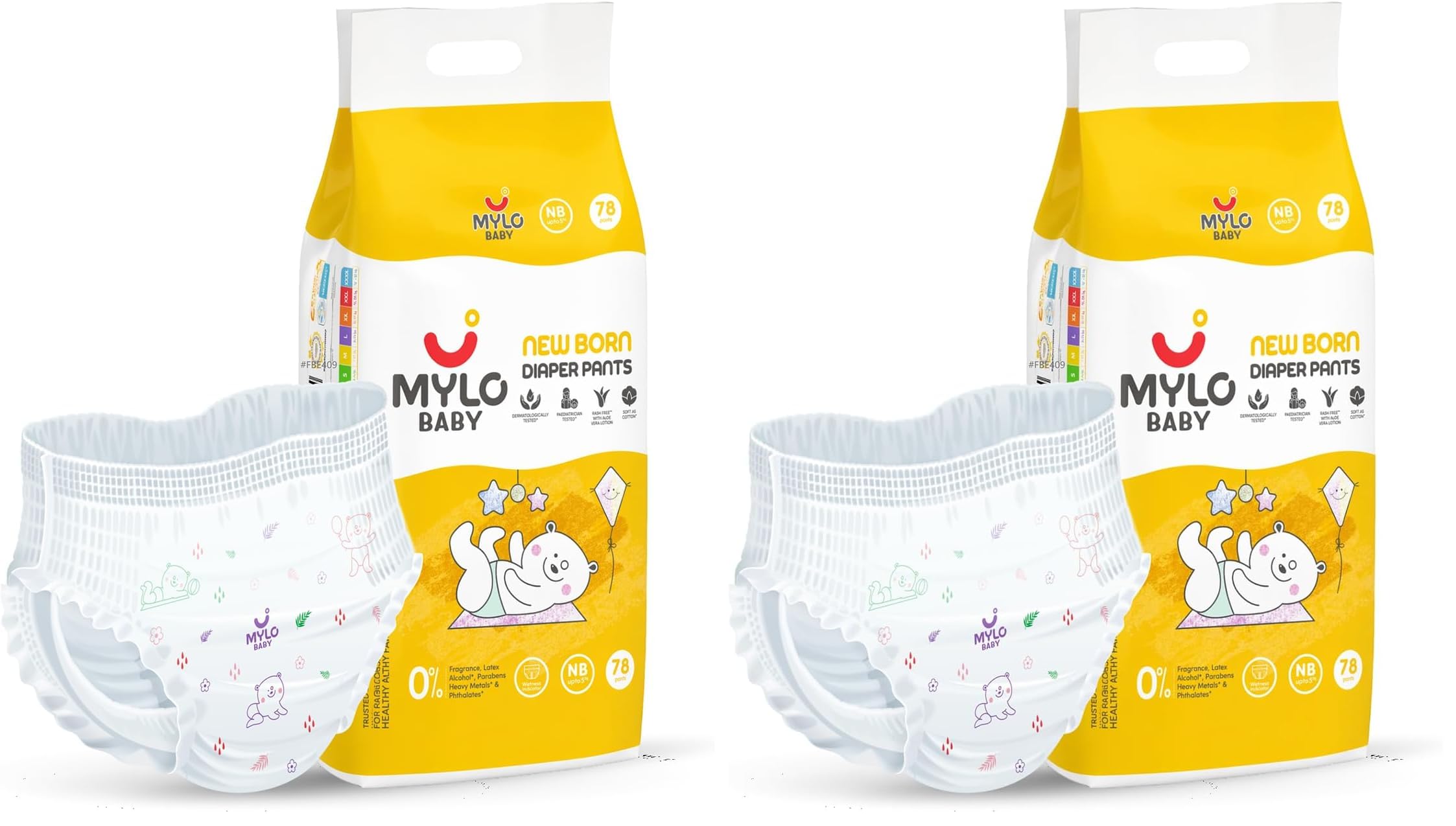 Mylo Baby Diaper Pants Newborn (NB) Size Upto 5 kg Babies Leak Proof | Lightweight | Rash Free | Upto 12 Hours Protection | ADL Technology | with Zinc Oxide Layer (New Born Pants, 78, count)-image-28