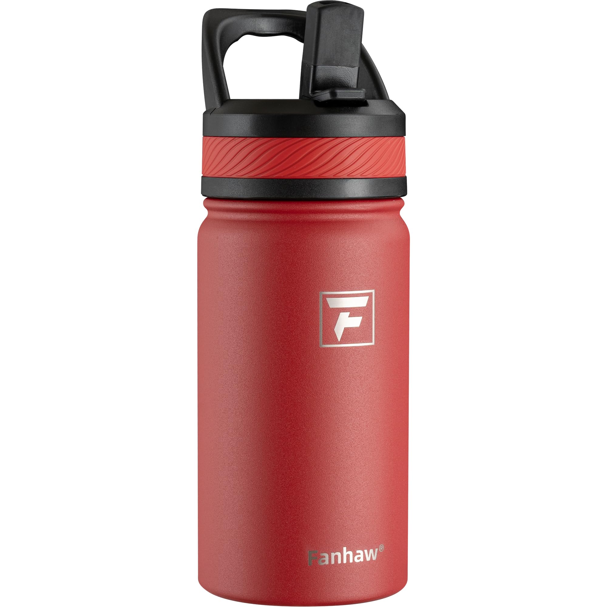 Fanhaw 420ml/14oz Kids Insulated Water Bottle with Straw Lid – Stainless Steel Double Wall Vacuum, Leak-Proof, BPA-Free Water Bottles for School Boys & Girls(Red)
