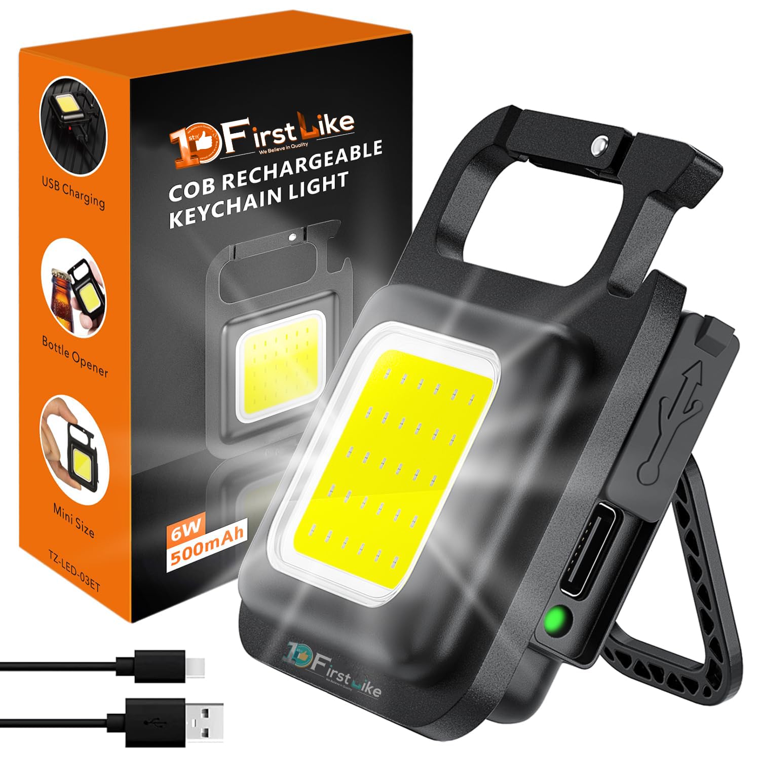 Mini LED COB Keychain Flashlight, High-Lumens Bright Emergency Work Light| Type C USB Recharging, 4 Lighting Modes, Carabiner Hook, Bottle Opener, Magnet Base (Pack of 1)-picture-32