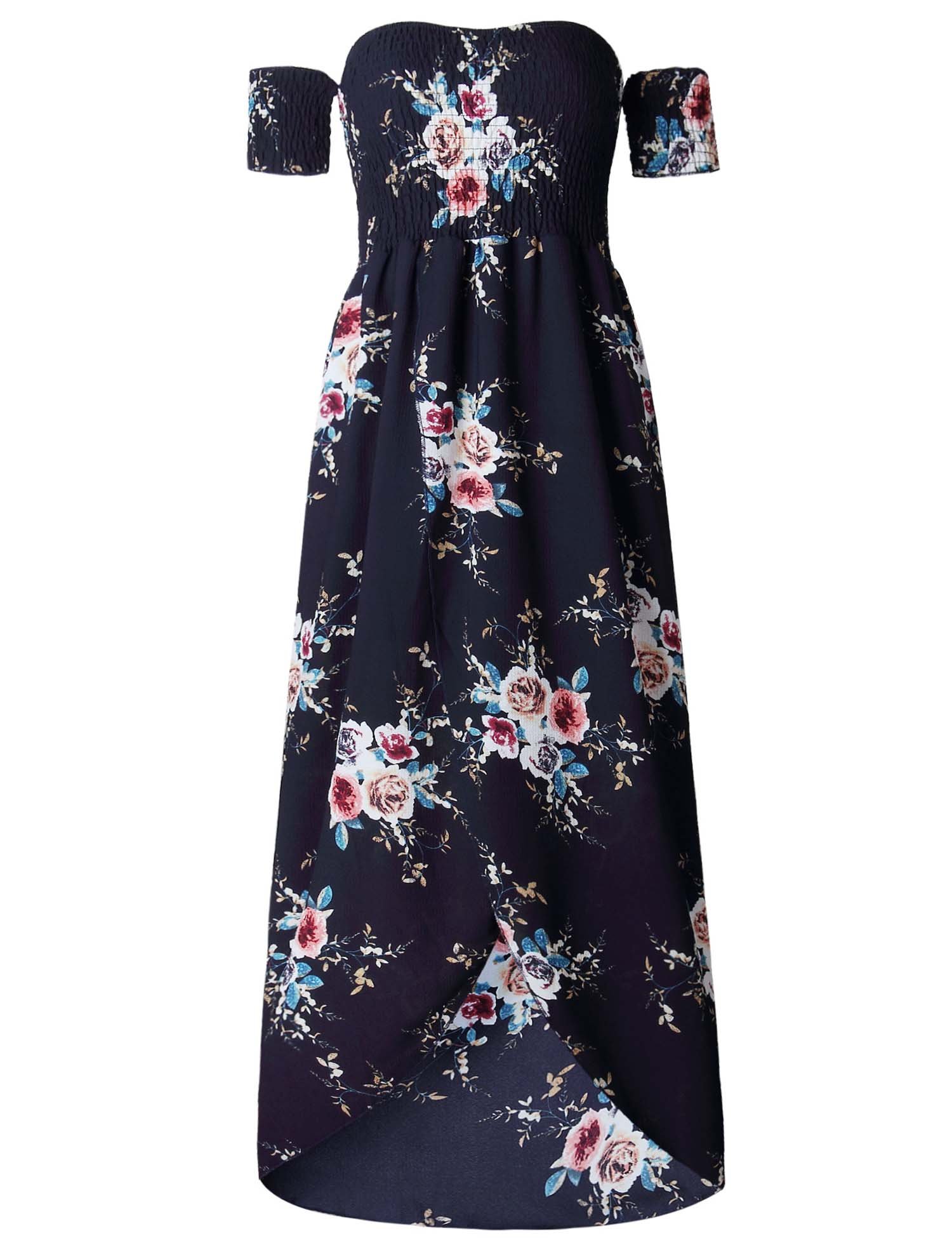 Womens Party Dresses Off Shoulder Split Floral Chiffon Maxi Beach Dress