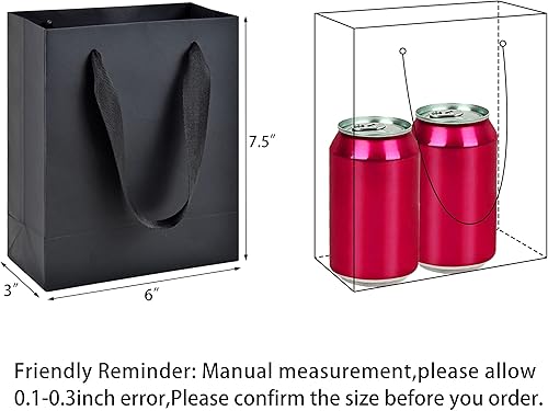 Miniatura 8 de HUAPRINT Bolsas de papel negras, bolsas de regalo negras mate, pequeñas bolsas de compras con asas, paquete de 30 unidades de 4.5 x 2.5 x 6