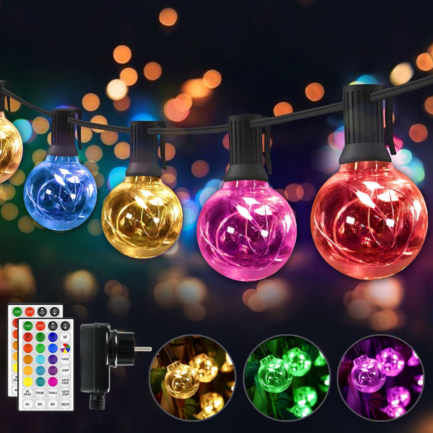 Party Lichterkette bunt 20m mit 80 LED Kugel Strombetrieben RGB IP44