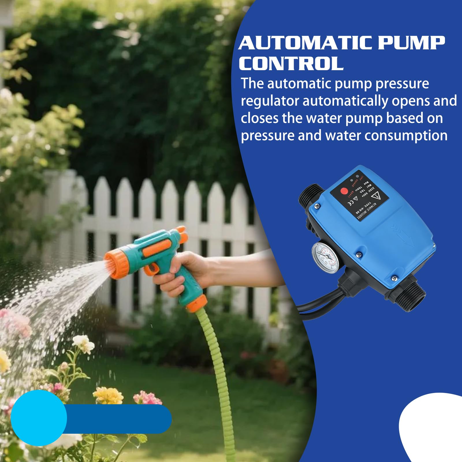Régulateur de Pression Automatique pour Pompe, Pressostat de Commande de Pompe avec Protection Contre la Marche à sec, Débitmètre électronique pour Systèmes D'alimentation en Eau Domestique