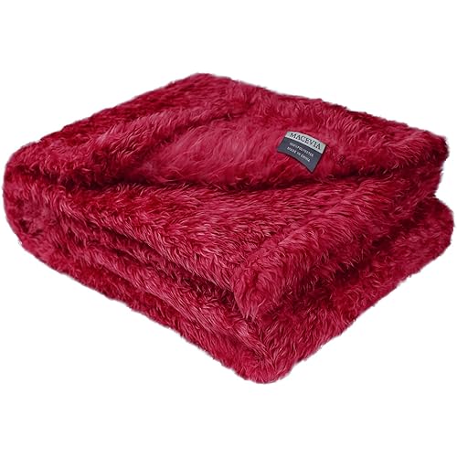 MACEVIA Fluffy Fleece Dog Blankets, Warm Soft Fuzzy Pets Blankets for Puppy, Small, Medium, Large Dogs and Cats, Plush Pet Throws for Bed, Couch, Sofa, Travel (24x29 Inch, Wine)