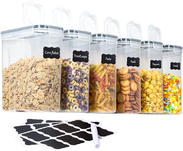 LUFEVRM Airtight Food Storage Containers with Lids,BPA Free Plastic Cereal Containers Storage 6 Pack 4L,Kitchen and Pantry Organization storage for Dry Food,Cereal,Flour,Sugar,Include 24 Labels