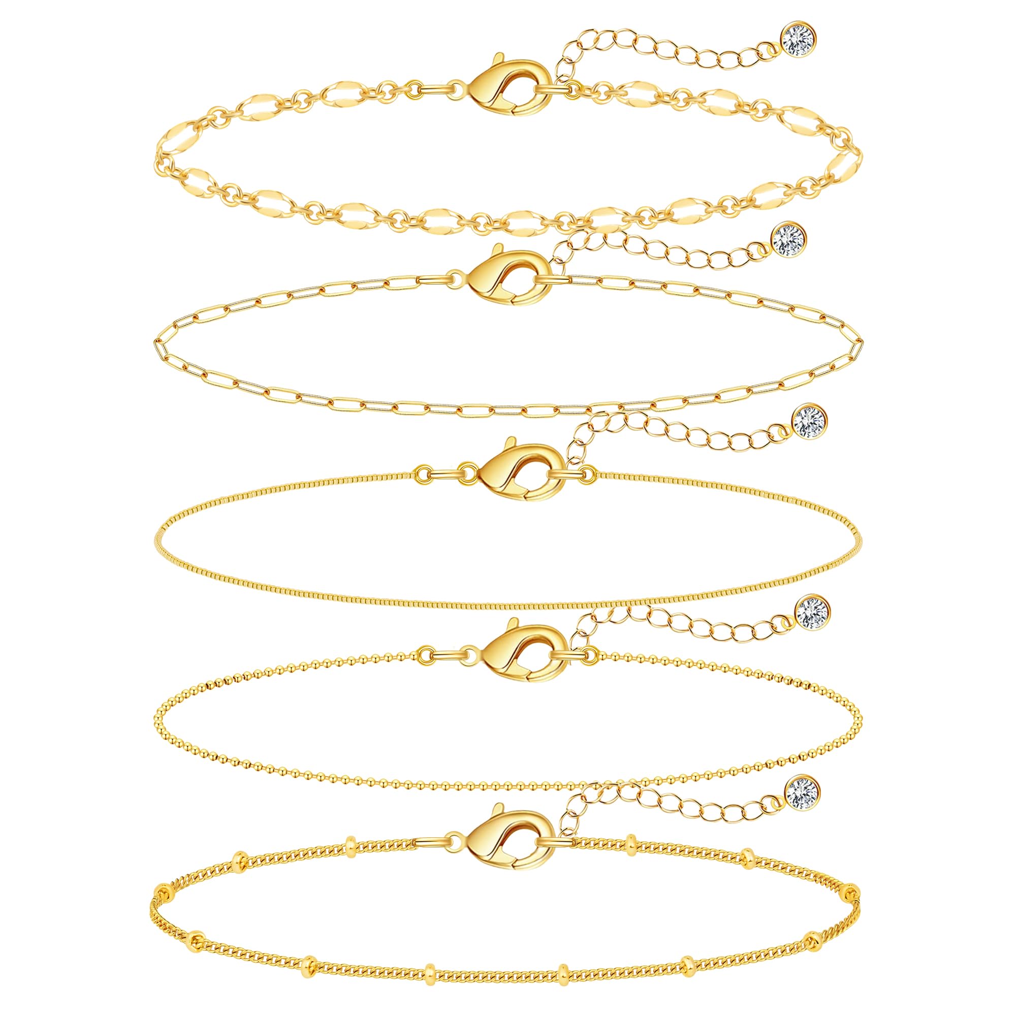 Gokeey Dainty Gold Bracelets for Women, 14K Real Gold Chain Jewelry for Women,Waterproof Stackable Thin Cuban Paperclip Link Bracelets Pack Trendy Minimalist Tiny Cute Stack Set Gold Accessories Gifts for Girls