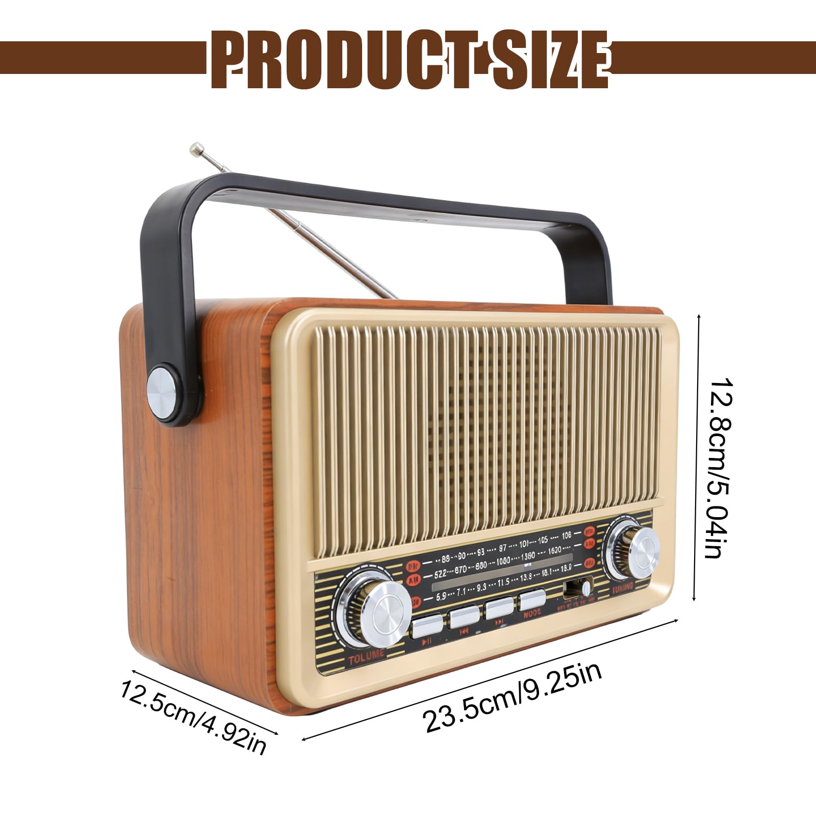Retro Radio mit Bluetooth AM/FM/SW, Tragbares Nostalgie Kofferradio, Vintage Küchenradio mit USB/TF/AUX, Wiederaufladbar, Einfaches Radio für Senioren, Küche, Büro, Outdoor