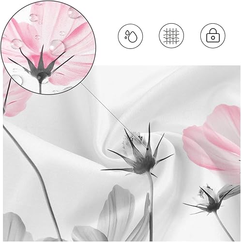 Miniatura 2 de Kikiry Cortina de ducha extralarga, 72 pulgadas de ancho x 84 pulgadas de largo, color rosa, gris, blanco, gris, flores silvestres, margaritas,