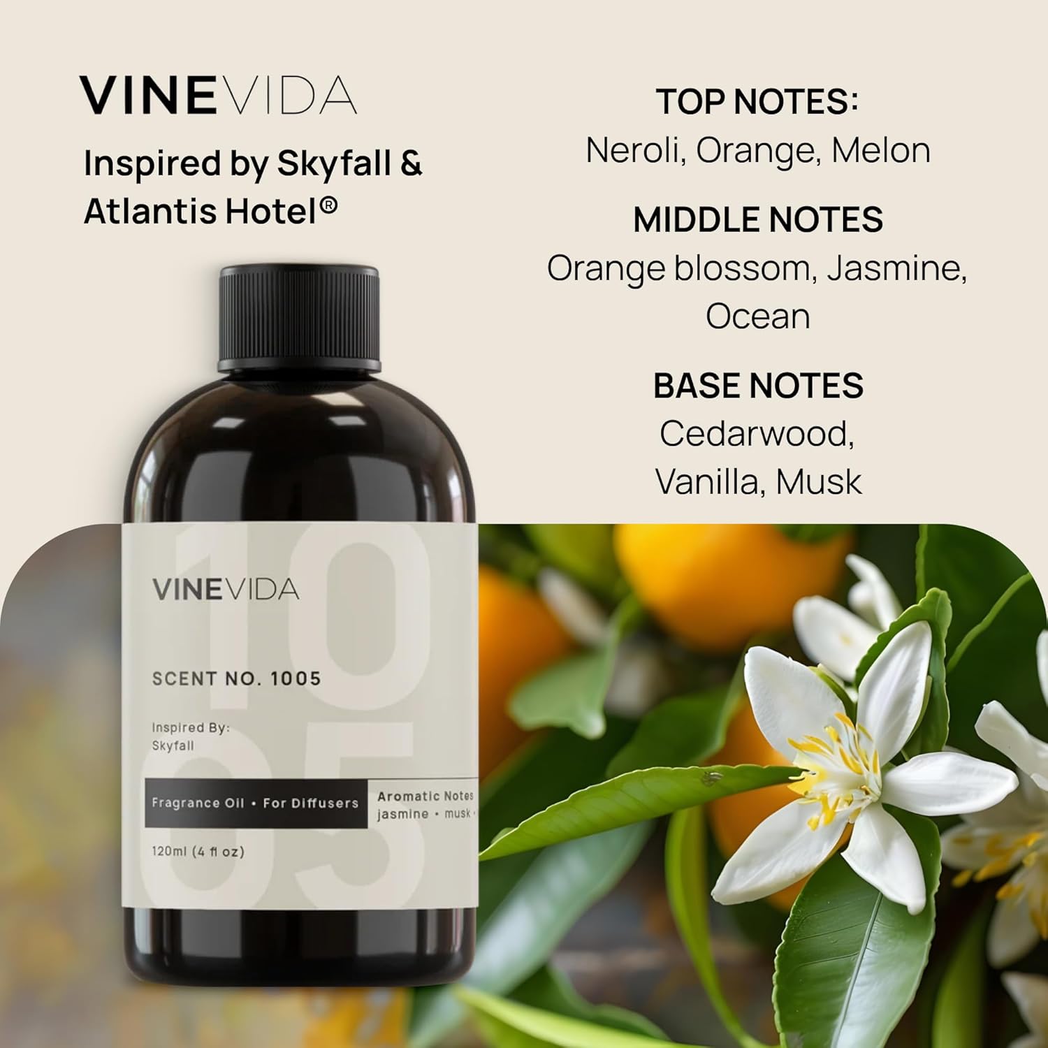 VINEVIDA (4oz) Hotel Fragrance Diffuser Oil - Hotel Scents Diffusers for Home - Cold Air Diffuser Oil - Hotel Scent Essential Oil - Scent No.1005 Inspired by Atlantis Hotel - Image 2