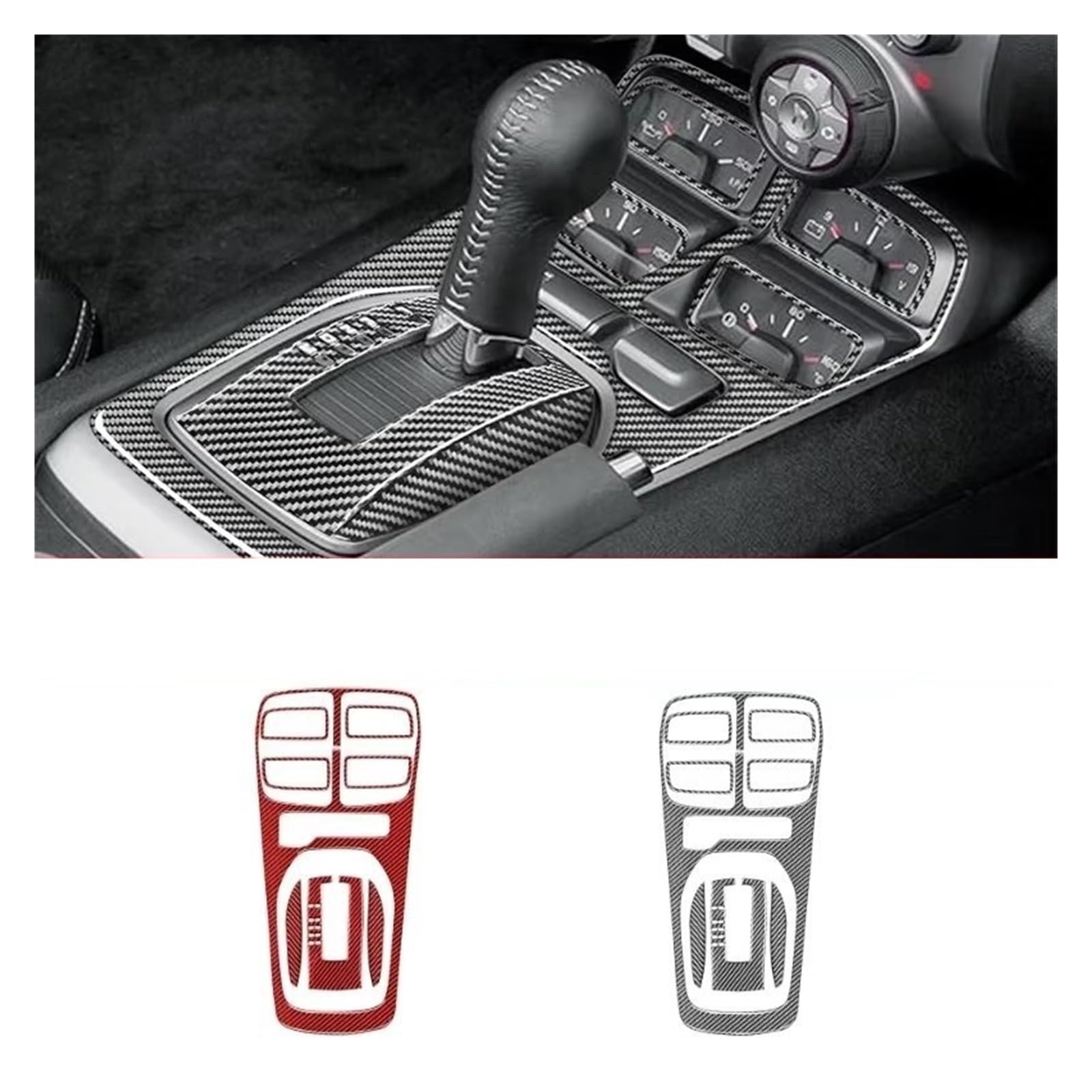 Osłona wewnętrzna zamiennik do Chevroleta do Camaro 2010, 2011, 2012, 2013, 2014, 2015, panel zmiany biegów samochodu, dekoracja, naklejka z włókna węglowego (Styl A, czerwona) (Styl B(czarny)