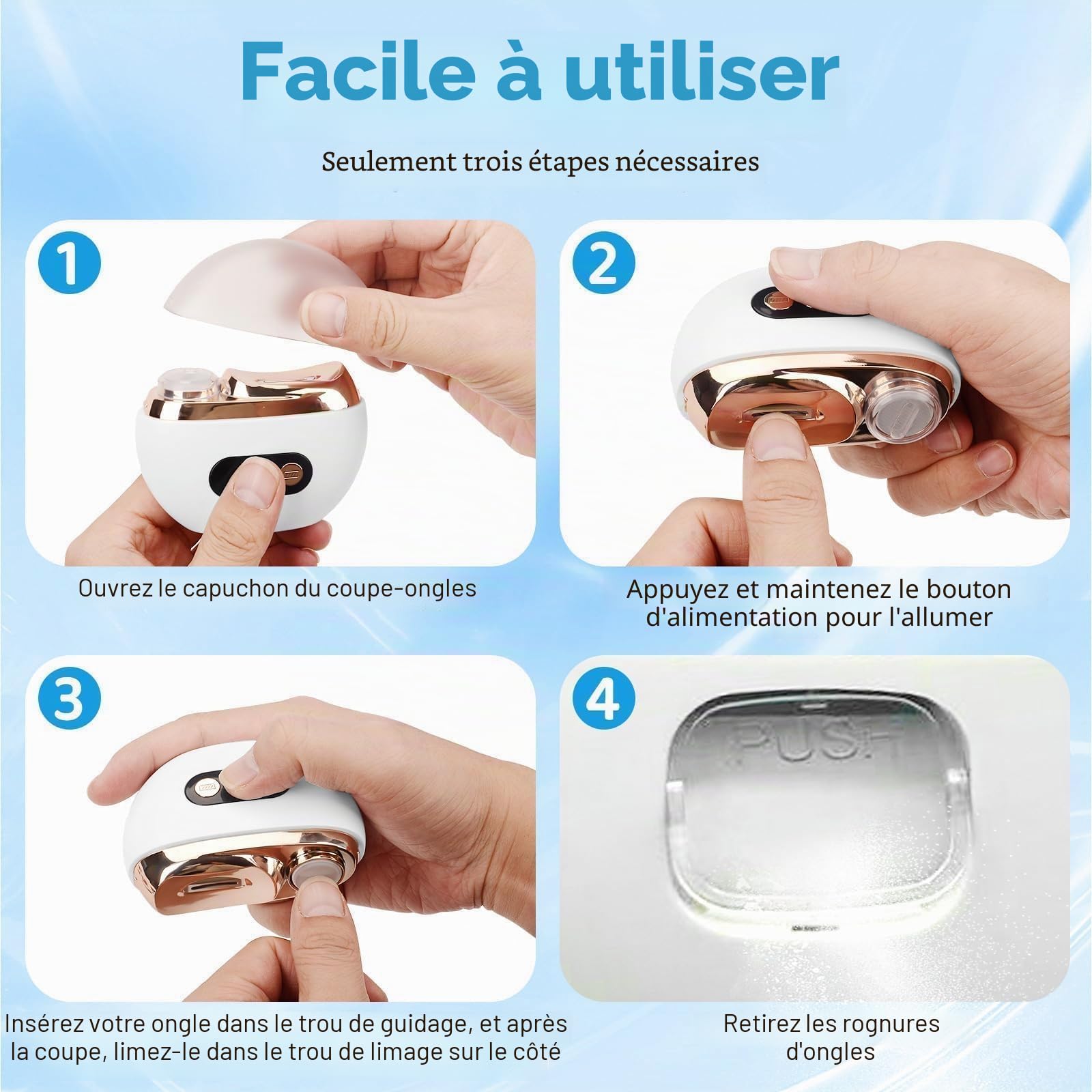 Coupe Ongle Électrique 3 en 1, Coupe Ongles Électrique | Pieds et Mains avec LED, Lime Intégrée pour Ongles Durs et Épais, Silencieux et Sans Douleur pour Adulte et Senior