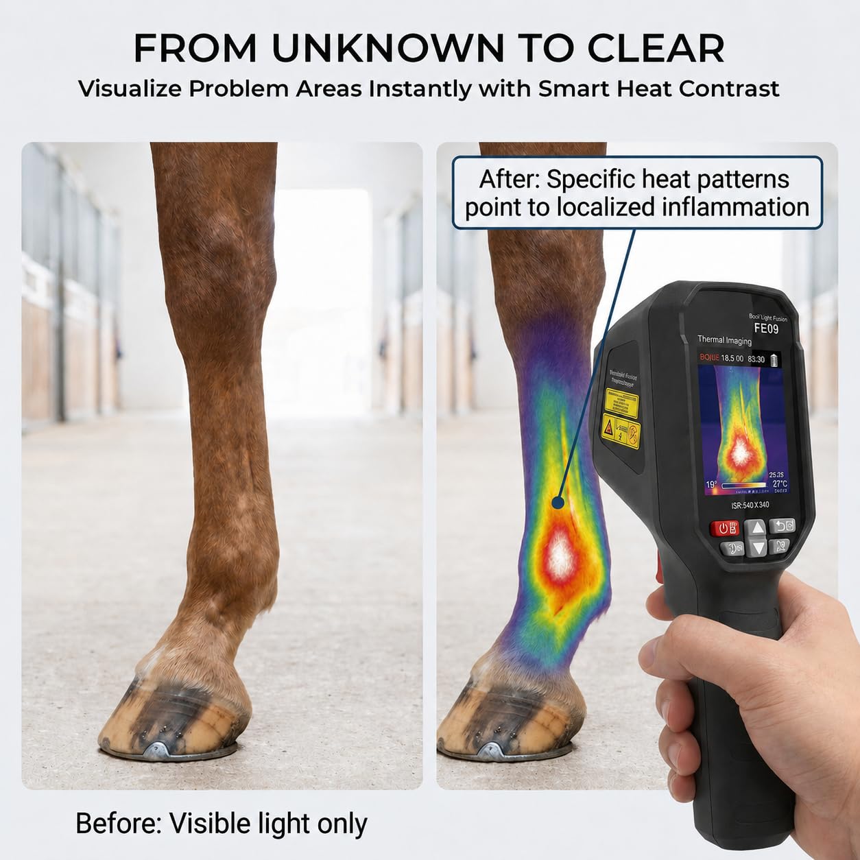 EquiThermis Cámara Termográfica para Caballos – Detecta Cambios de Calor e Inflamación en Caballos, Cámara Infrarroja Portátil para Cuidado Equino, Resolución Mejorada 240×240