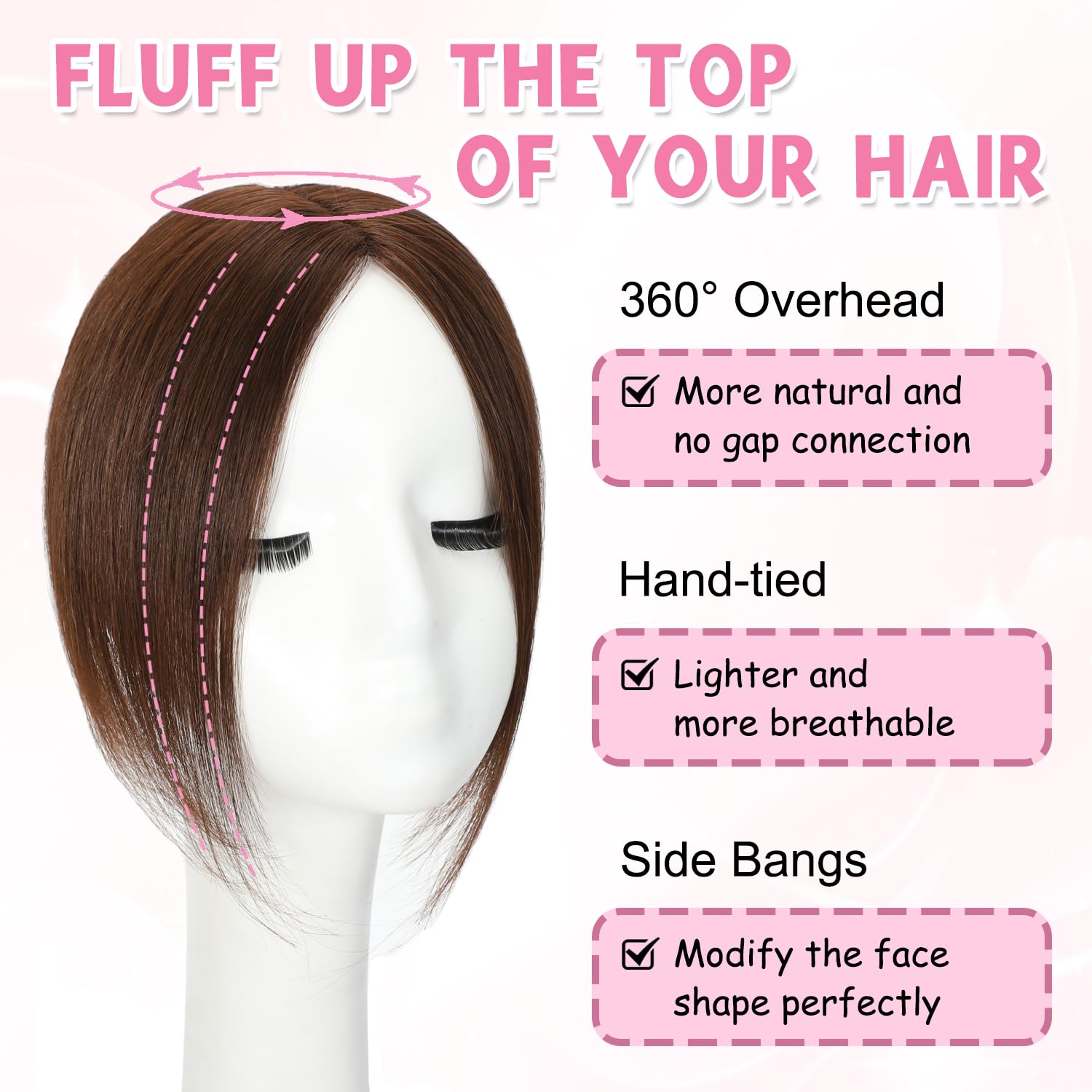 Clip In Fringe 100% Real Human Hair Bangs Hair Clip Thin Bangs On Hairpiece On Air Bangs With Temple Wispy Bangs Hair Extensions for women (Dark brown - Image 2