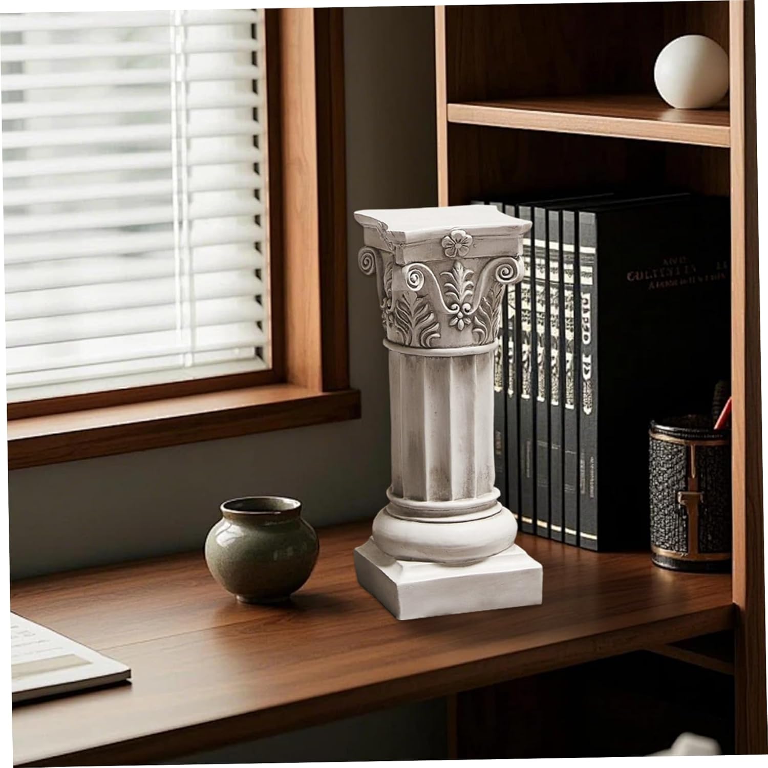 Gcroet Roman Pillar Decor with Pedestal, 13.6 Inch Resin Column Stand, White Classical Column for Home Office Large..