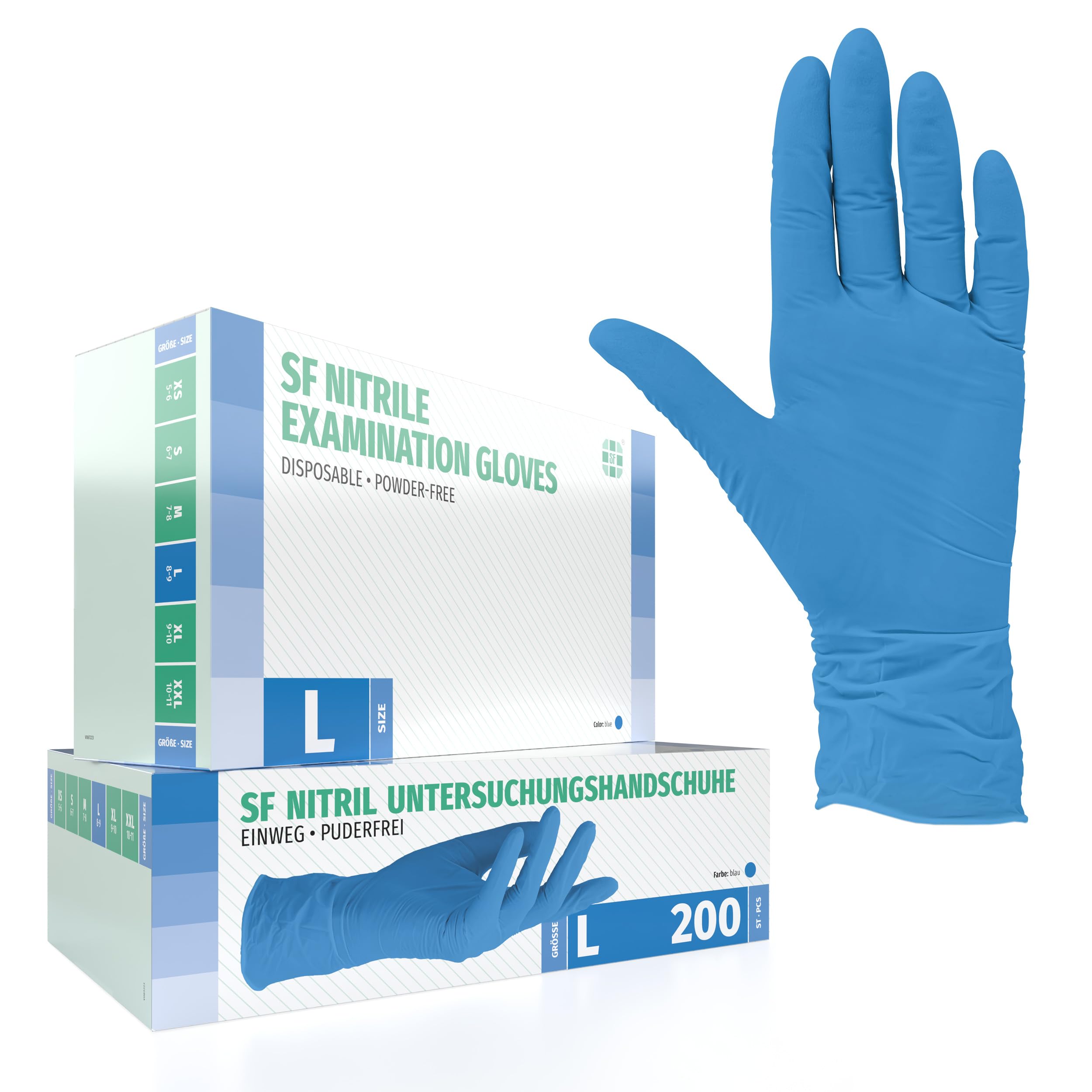 SF Nitrilhandschuhe L Blau – 200 Stück Einweghandschuhe, latexfrei