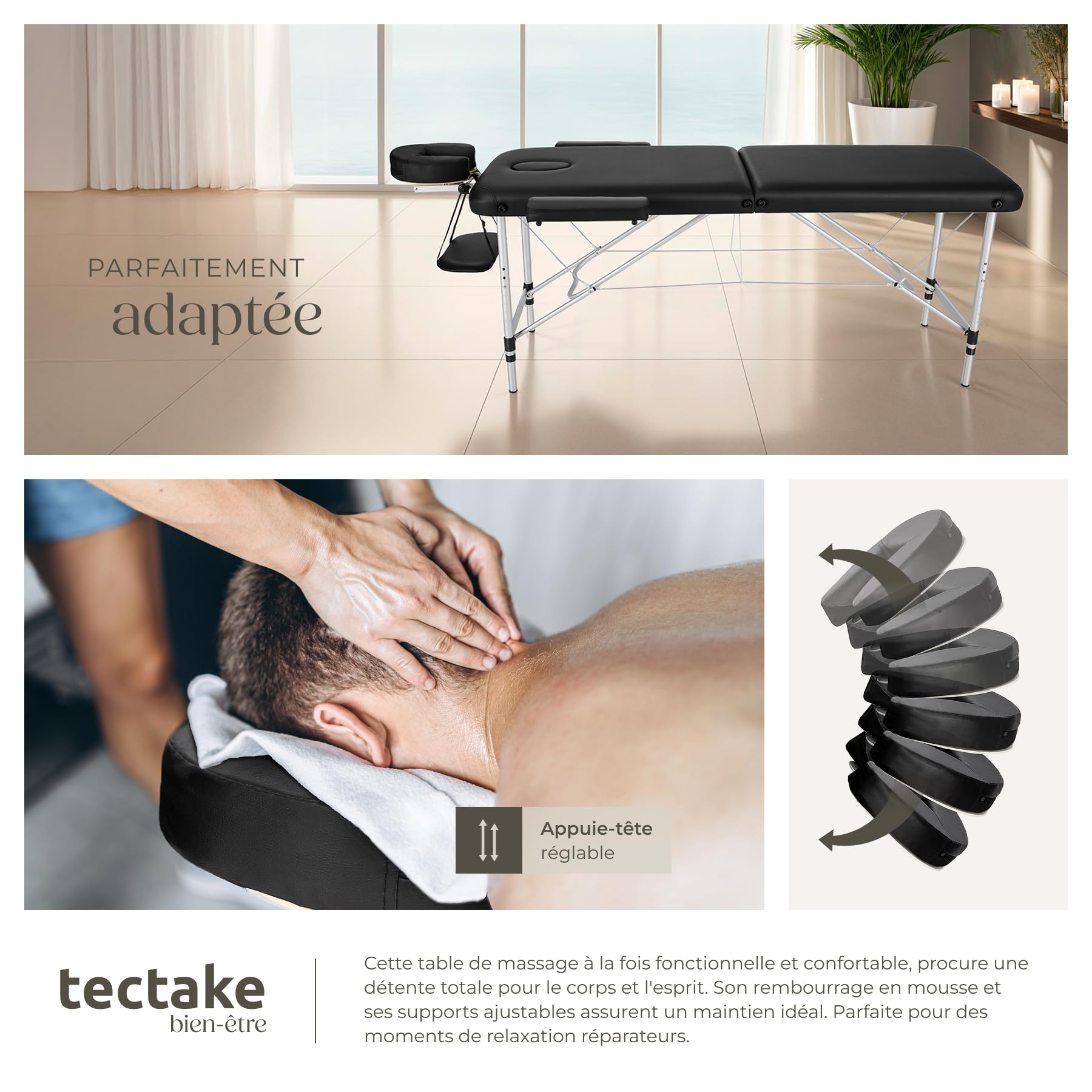 tectake® Table de Massage Pliante Professionnelle 2 Zones Aluminium Cosmetique Lit de Massage Table Esthetique Tatouage Portable avec Repose Bras, Housse de Transport Incluse