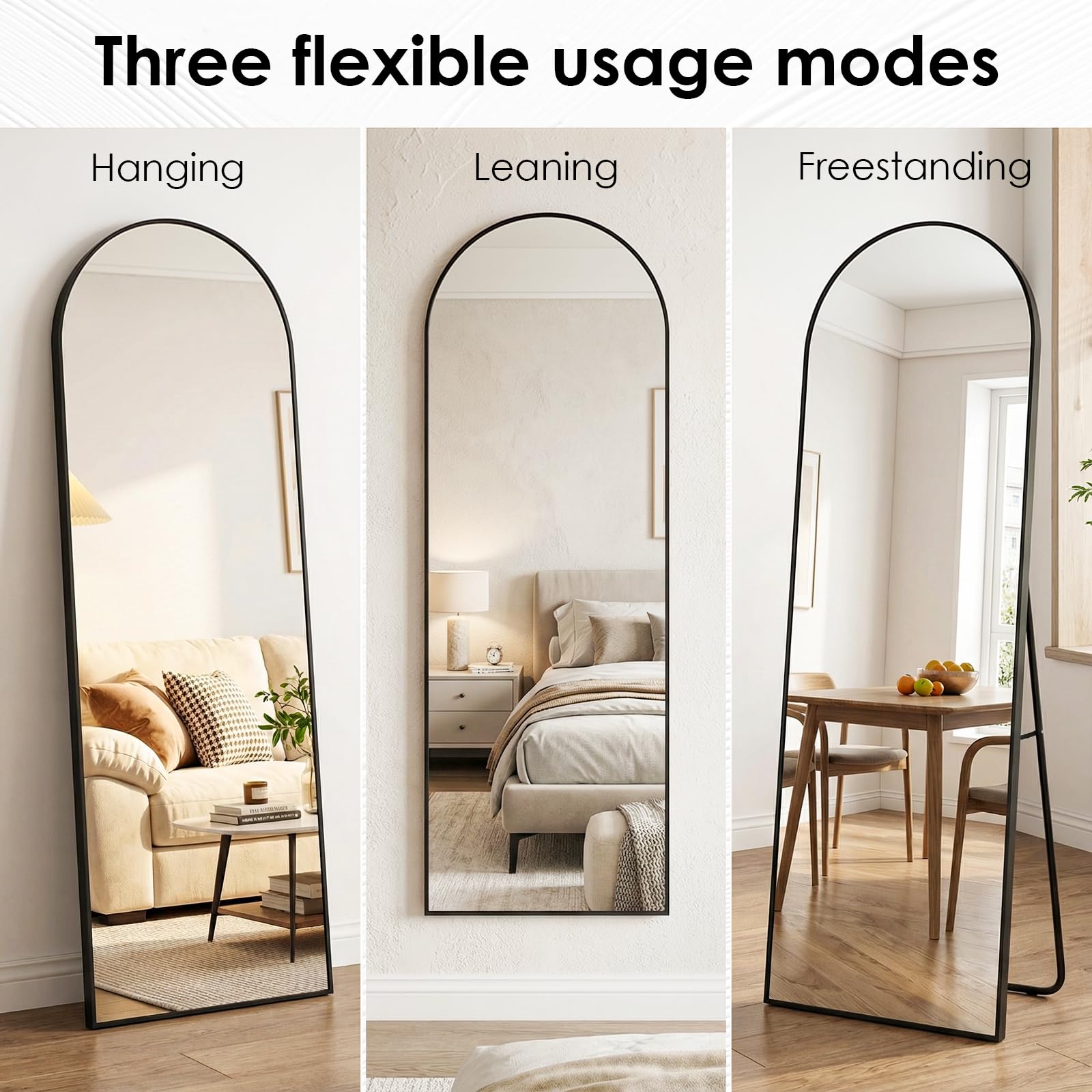 Clevich Specchio da Terra Curvo, 162 x 50 cm, Specchio da Parete con Cornice in Alluminio per Camera da Letto,Bagno,Ingresso e Corridoio, Nero