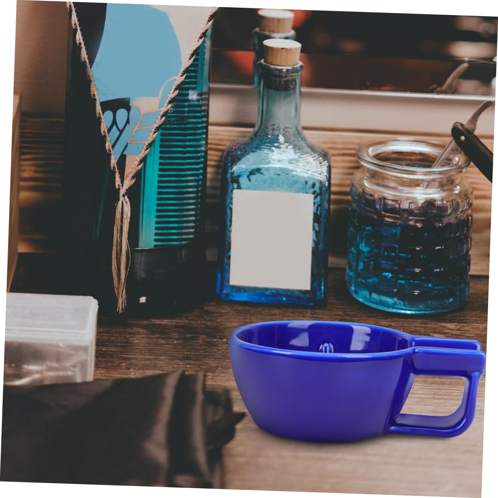 Ciotola da Barba in Ceramica Blu con Liscio e Bocca Larga Ciotola per Sapone da Rasatura Maschile Accessorio Pratico e Resistente per Uso Quotidiano