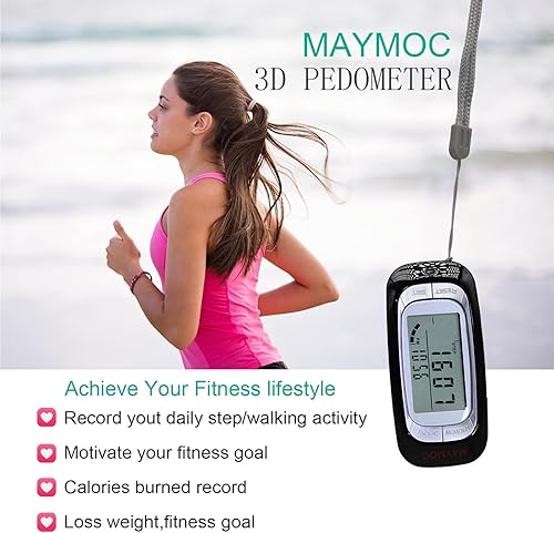 Miniatura 3 de MAYMOC Podómetro 3D para caminar pasos de pista, millaskilómetros, calorías y tiempo de actividad. Contador de escalones con clip para mujeres y