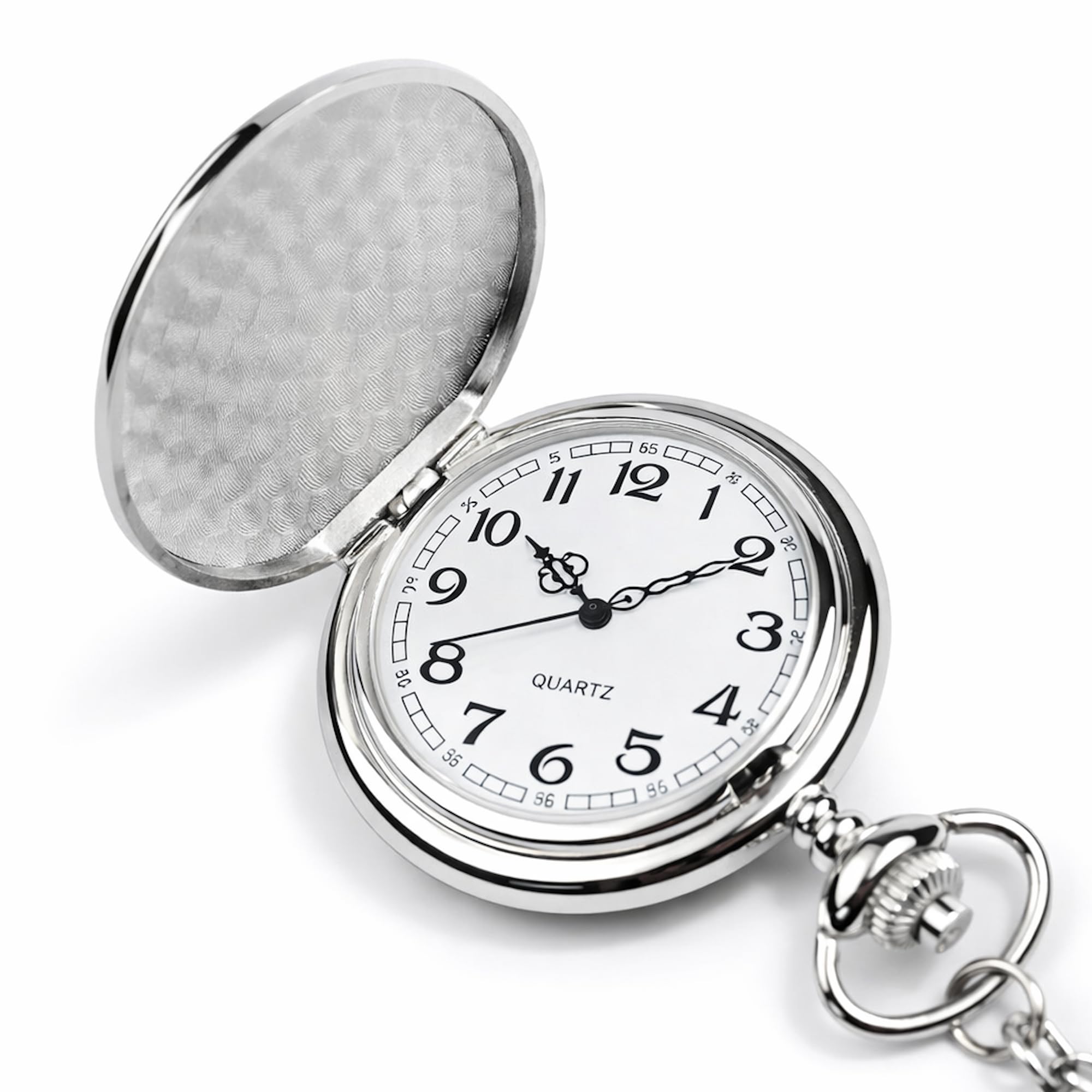Taschenuhr Vintage – Glattes Gehäuse mit Innen-Gravur – Präzises Quarzwerk – Klassische Uhr mit 37cm Clip-Kette – Römische Zahlen – Retro Geschenk für Herren & Damen inkl. Etui