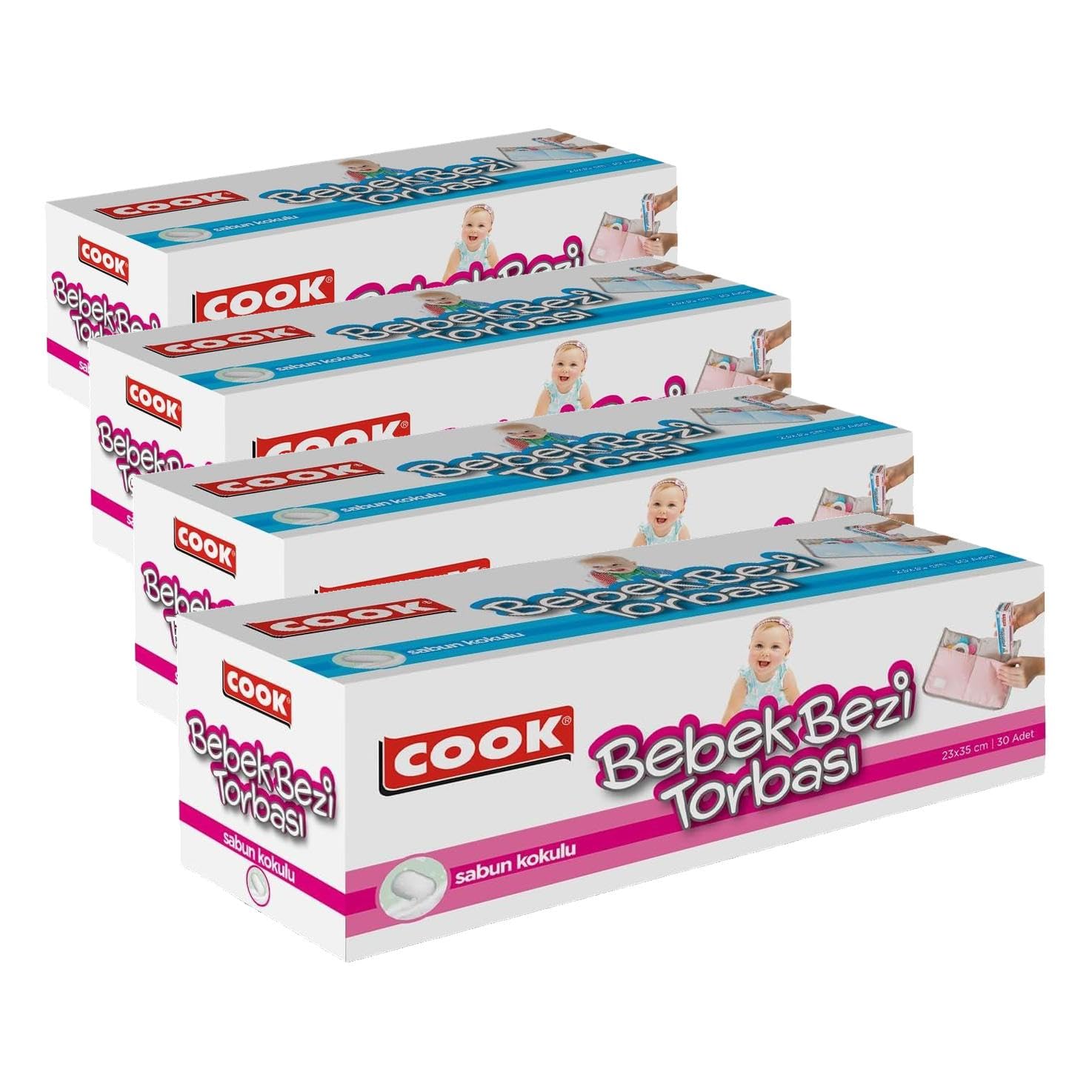 Cook Sabun Kokulu Bebek Bezi Torbası, 30 Yaprak (4 paketi)