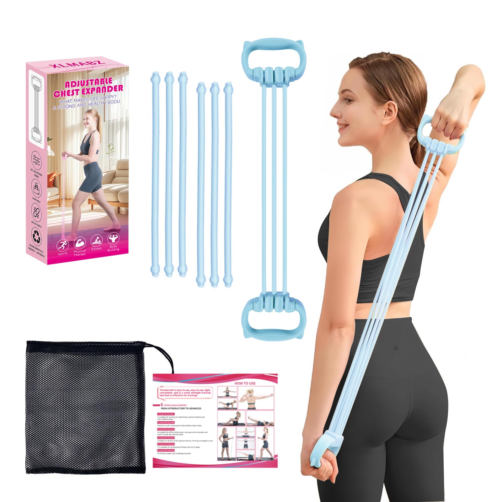 6 Gear Adjustable Resistance Bands Fitness Resistance Bands Exercise Bands with Comfort Grips Unisex for Arms Chest Extender