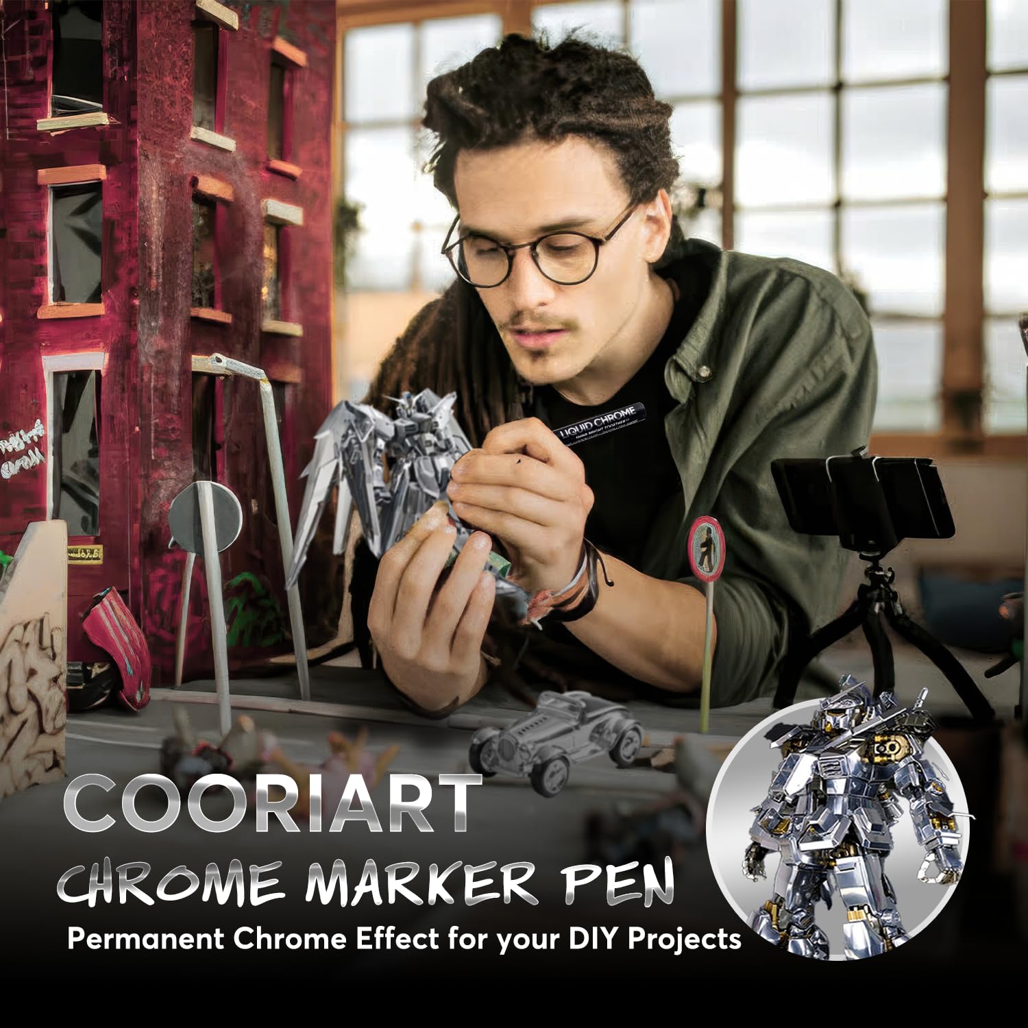 3 marcadores de cromo líquido, bolígrafos cromados permanentes para plástico, metal, pintura de modelos, kit de retoque y reparación, juego de 3 puntas (0.7 mm, 1 mm, 3 mm)