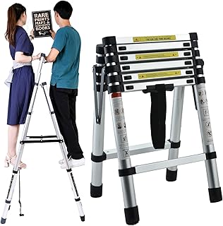5+6 Step Ladder Aluminum 5.34FT Telescoping Ladder Lightweight Portable A-Frame Ladders with Arm-Design, 330lbs Load Capacity Widen Step Pedal Folding Step Ladder Easy to Transport or Store small gift
