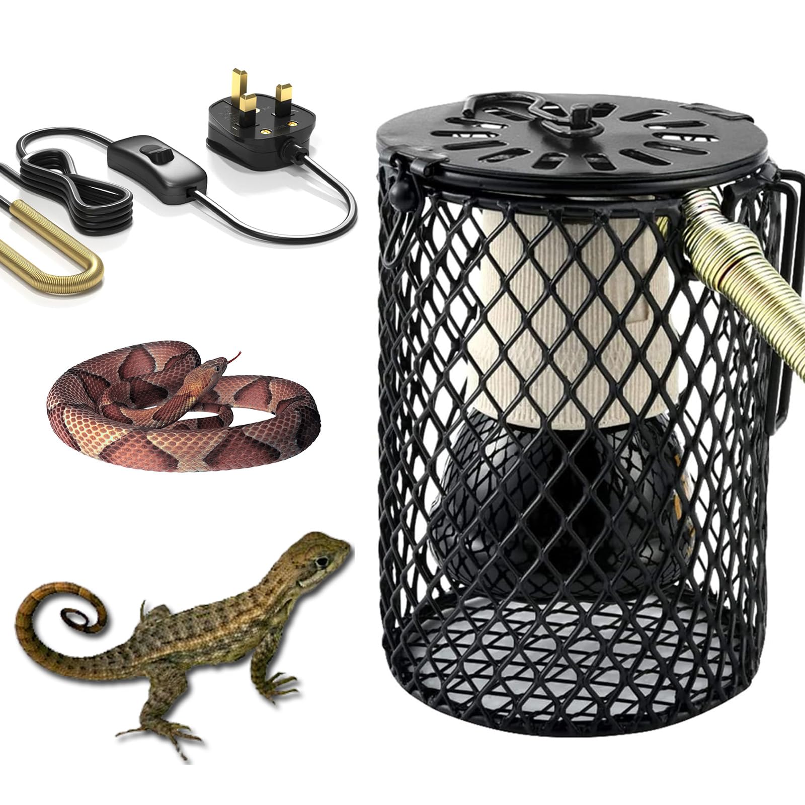MetalNuts Reptile Heat Lamp - 100W Ceramic Holder for Tortoise Lizard, Snake With Safe Infrared Heater - Perfect for Terrariums