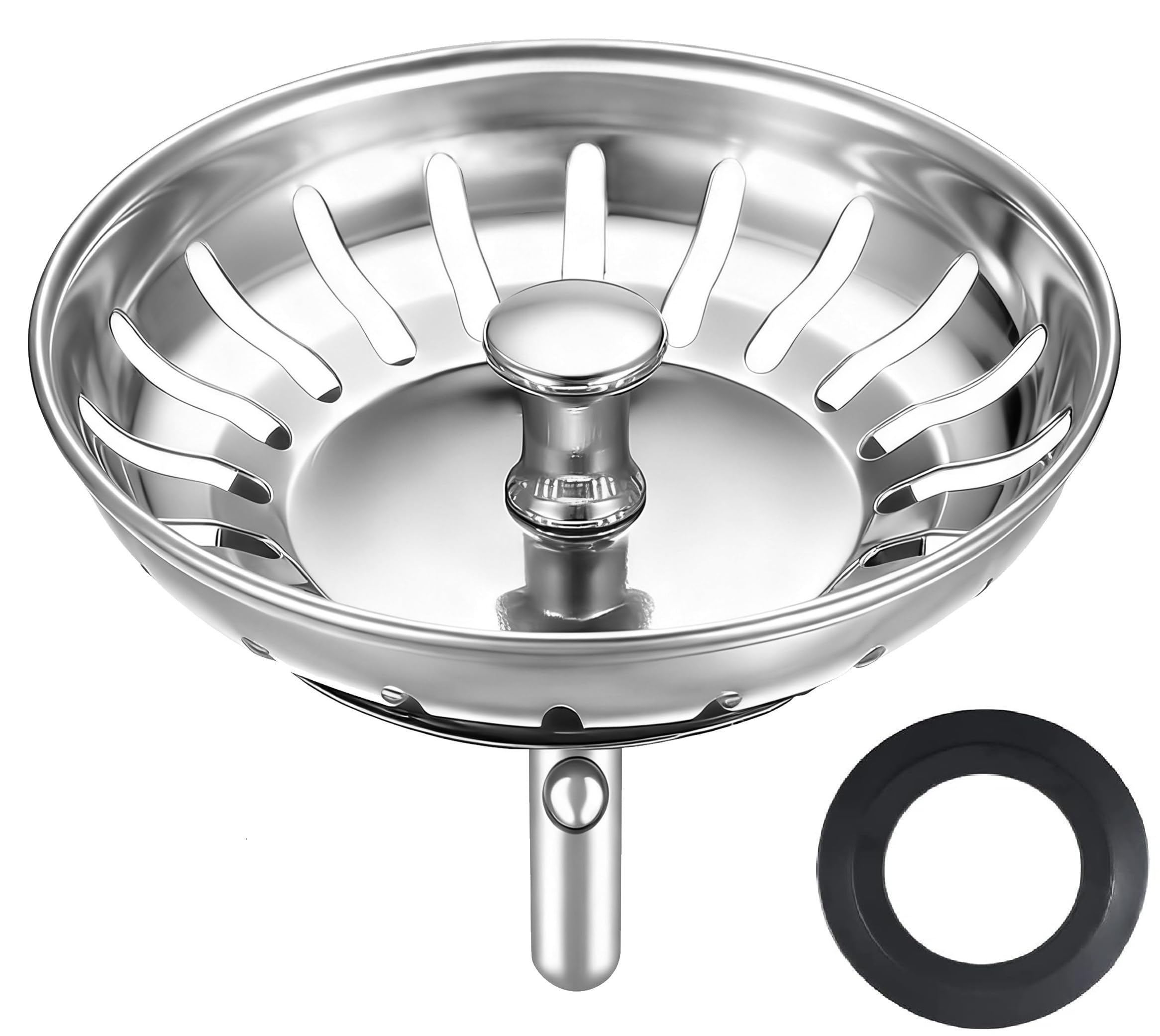 HUAERSICO Stainless Steel Kitchen Sink Plug Replacement 80 mm, Kitchen Sink Strainer for Food, Two Spare Seals