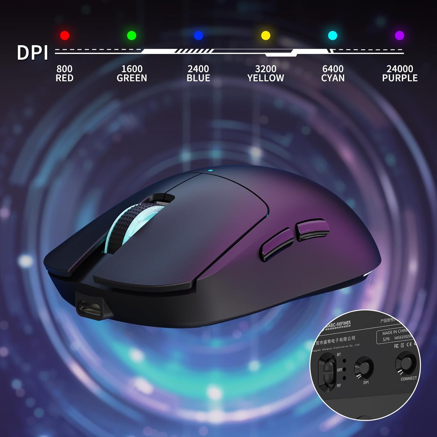 ATTACK SHARK×Magic-Refiner G6 Wireless Gaming Mouse Tri-Modes Connection 2.4G/BT/USB-C 24000 DPI 1000Hz Polling Rate with Anti-Slip Grips,750mAh Battery Gaming Mice for Laptop/PC/Mac Gamer Black