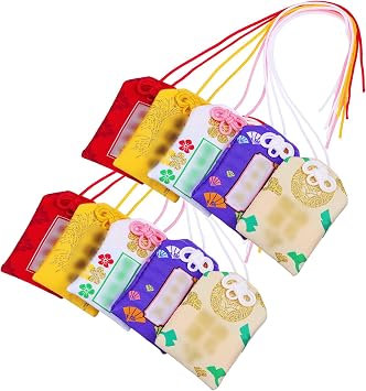 Pack of 10 Japanese Omamori Amulet in Japanese Style Blessing Bag with PVC Cover Lucky Bag for Hanging Lucky Bag Blessing Wealth Pendant Bag for Car Backpack