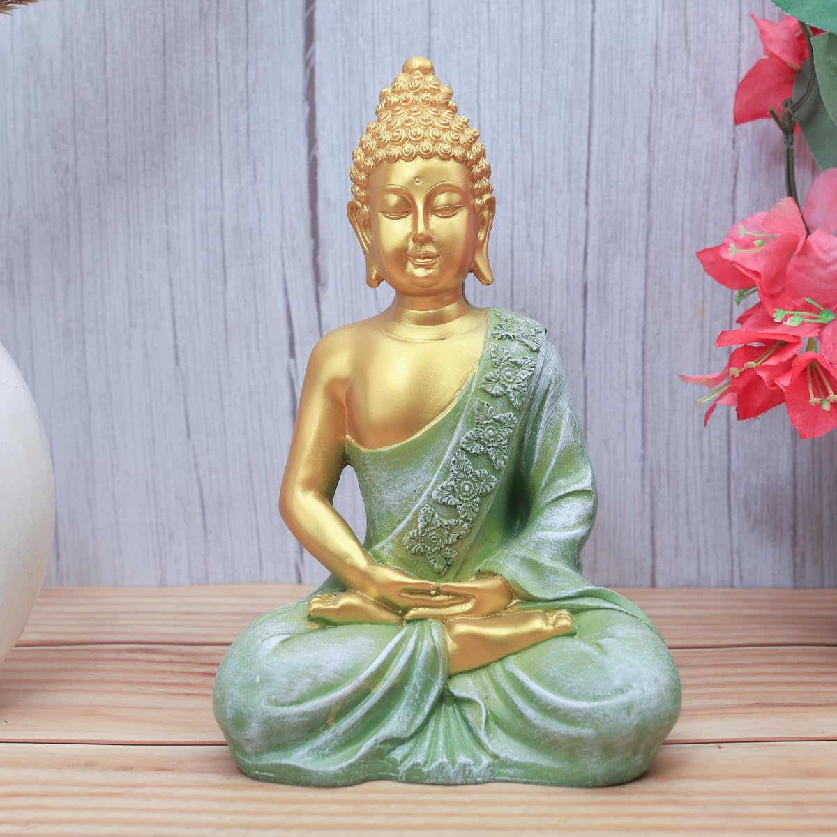 The Advitya Polymarble Meditating Buddha/Buddh/Gautam Buddha Statue Lord Figurine/Idol/Murti Gift Items Showpiece for HomeDecor Decoration Gifting (Sea Green - 10 inch)