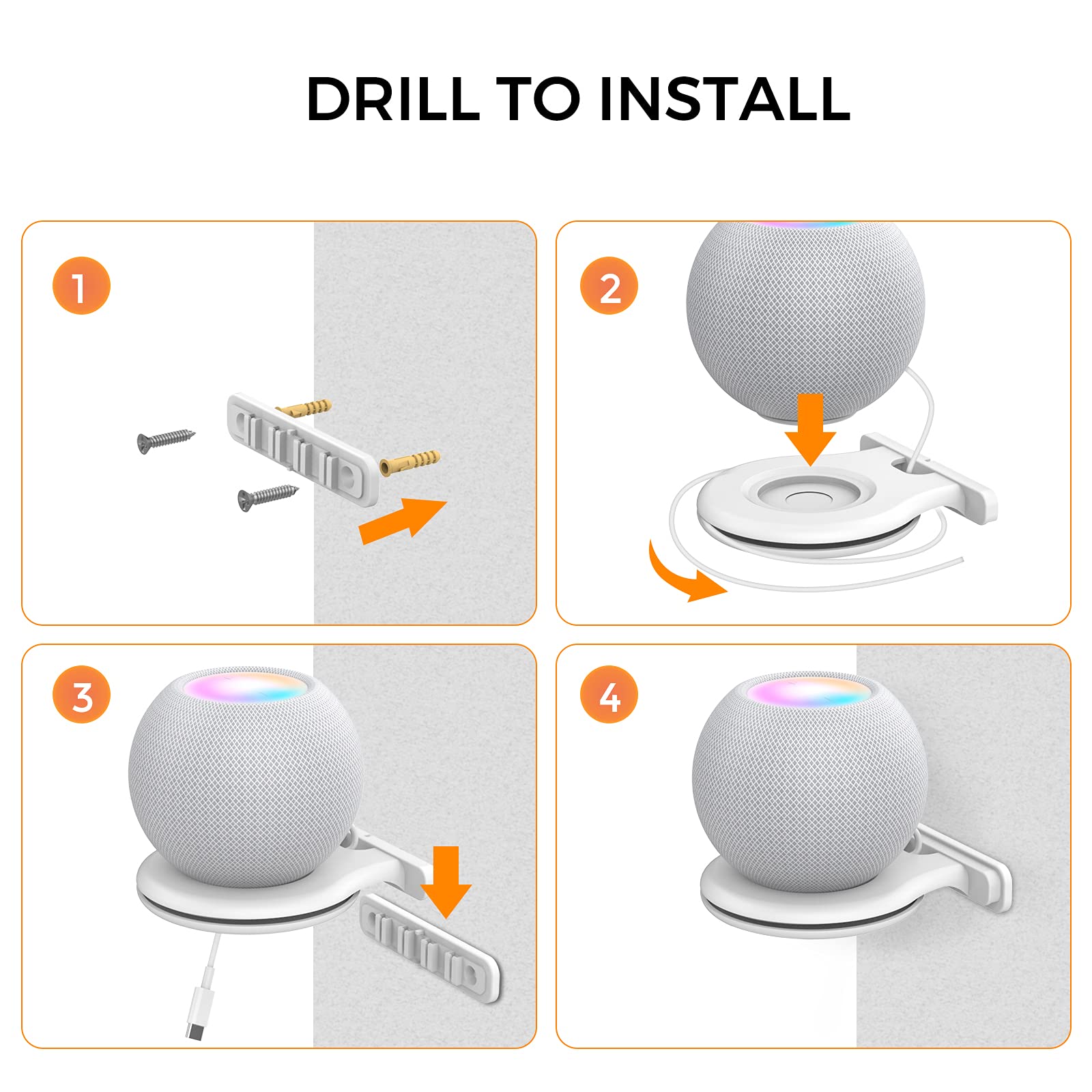 AHASTYLE Supports Muraux pour Apple Homepod Mini [Gestion intégrée du Cordon] ABS Support de Stable Compatible avec HomePod Mini [Besoin de percer] (Blanc-2 Pack)