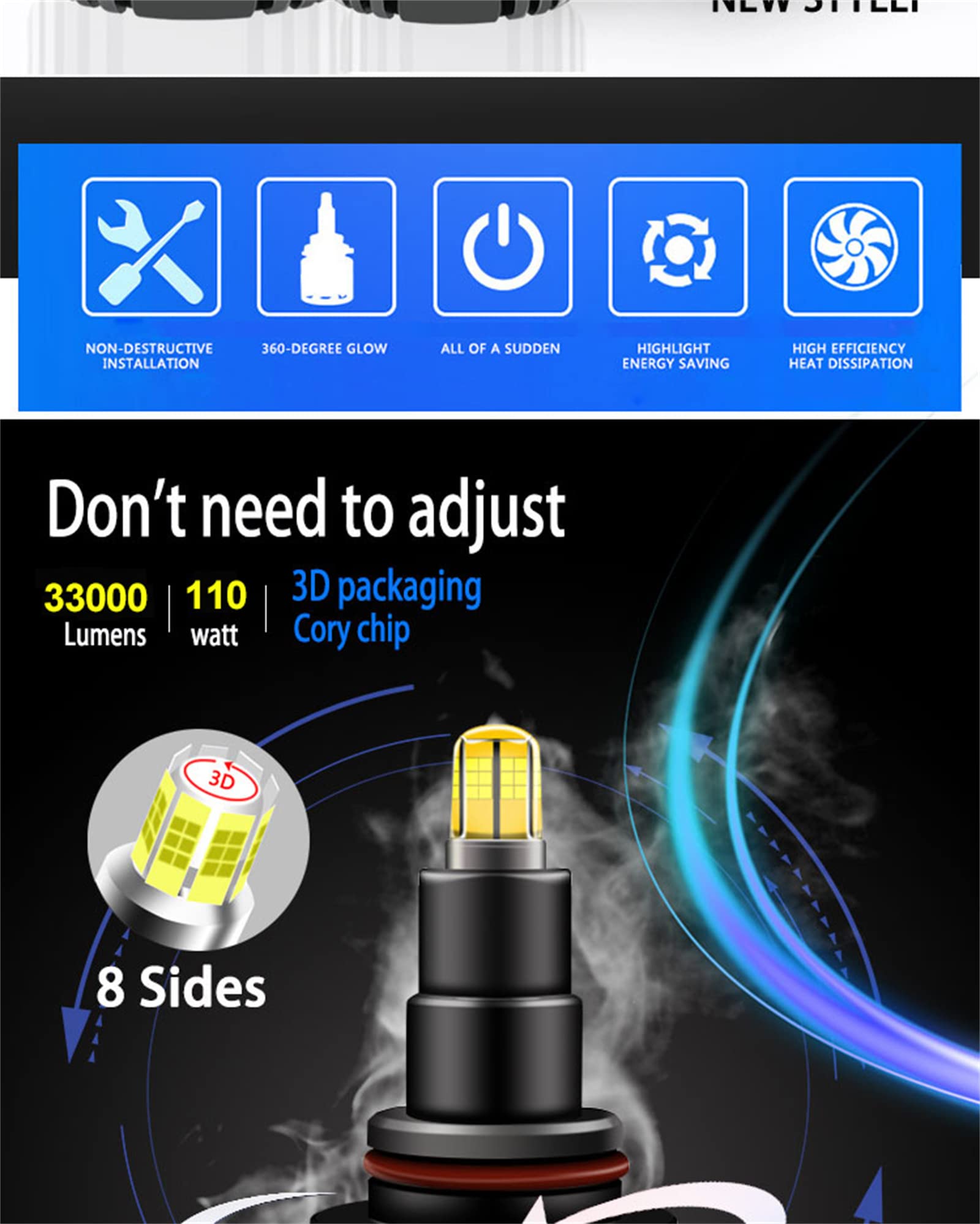 Lampadine LED Per Proiettori, Kit Di Conversione Bianco Freddo 33000LM 6000K Abbaglianti Abbaglianti, Plug And Play Per Fari Abbaglianti/Anabbaglianti, Confezione Da 2,H7