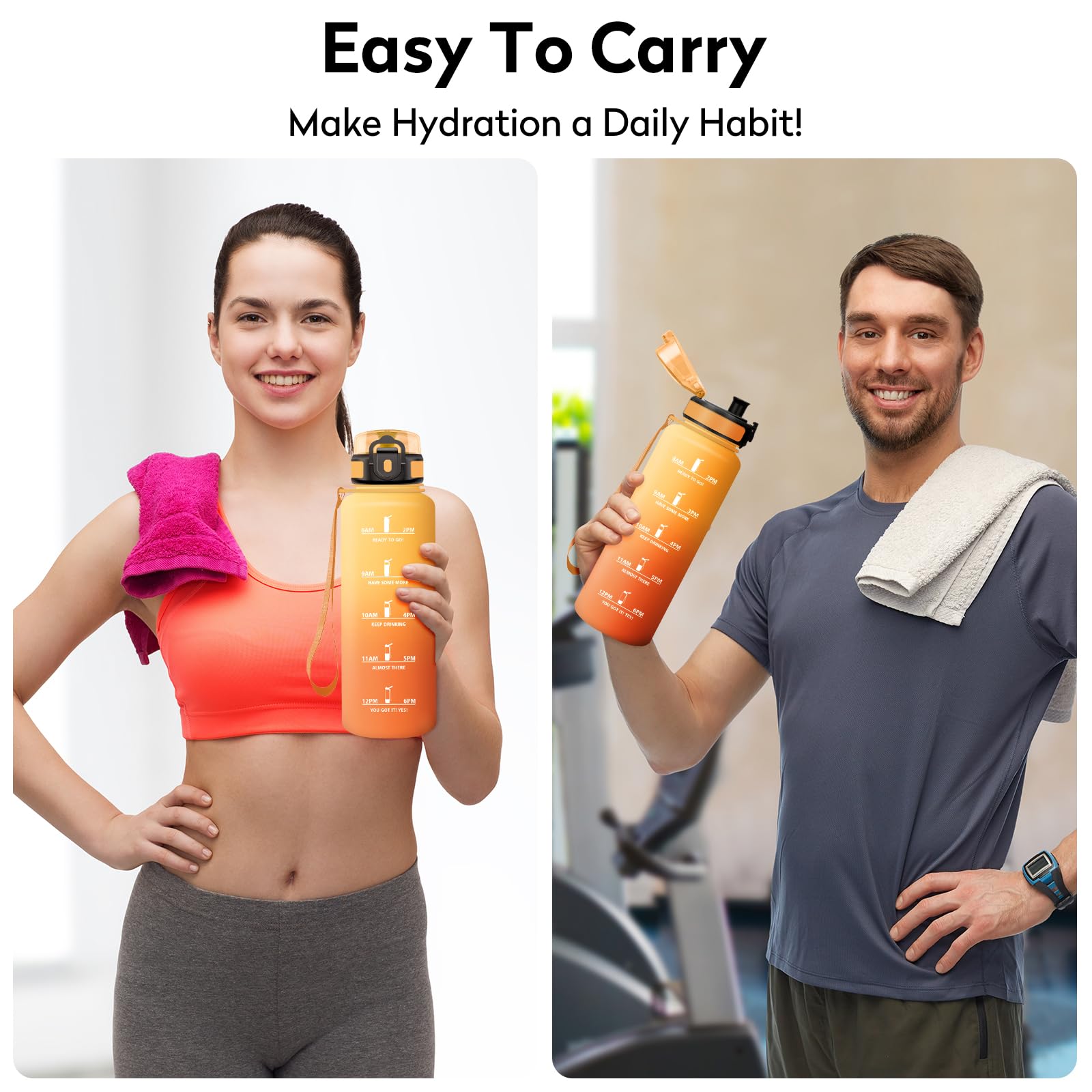 Borraccia Motivazionale 1.5 litri, Borraccia Sportiva, Senza Perdite, Bottiglia Acqua Palestra con Indicazione del Tempo, 1 Clic Aperto, Borracce senza BPA, per Adulto, Corsa, Yoga, Ufficio, Gym