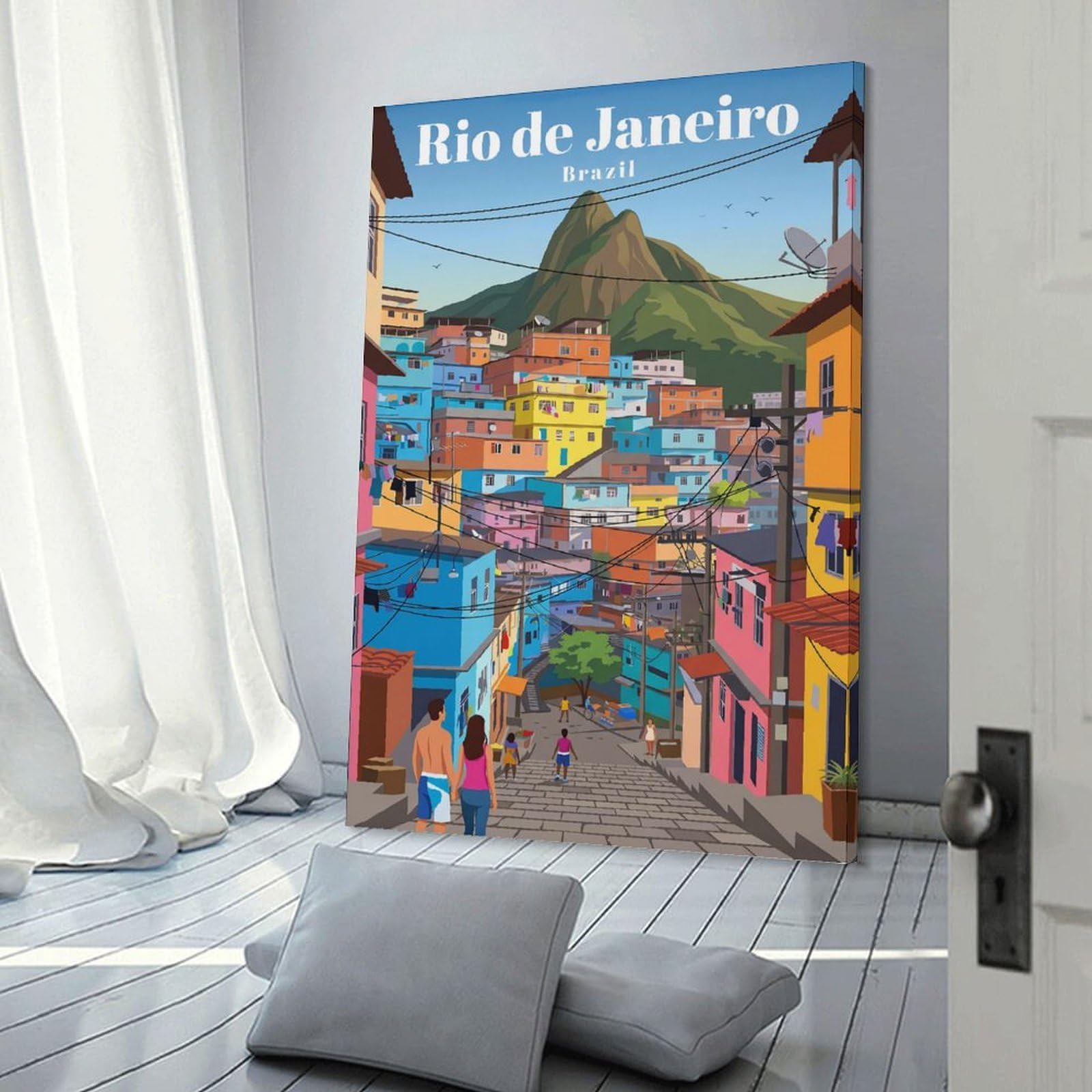 Junmoney Rio De Janeiro Favelas Hanging Wall Art 24x36inch(60x90cm), for Gallery Wall Decor And Room Displays, A Versatile Canvas Print for Layering