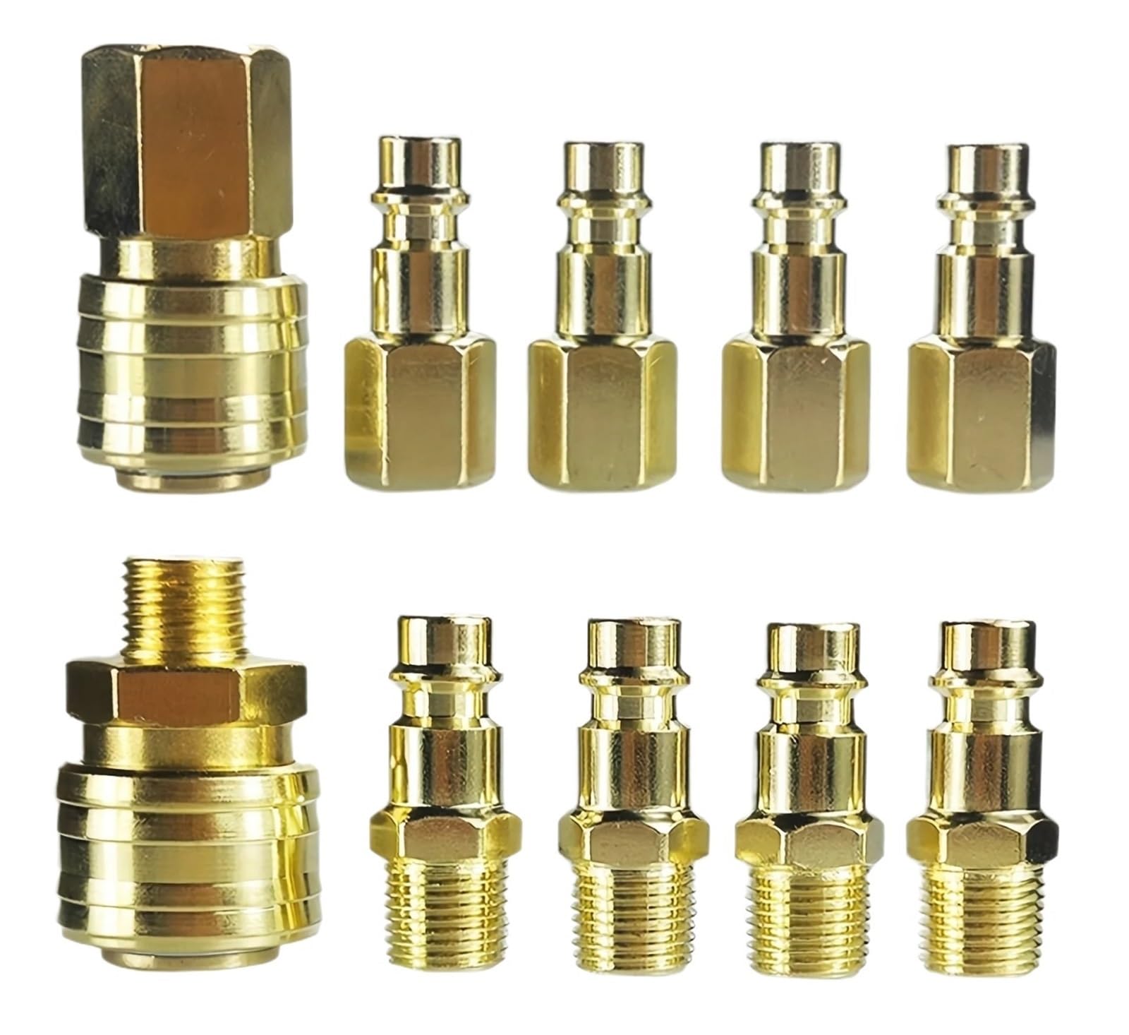 Euro Brass Air Coupler and Plug Kit 10pcs Female Quick Release Coupler with 1/4''BSP Female/Male Thread Male Fitting