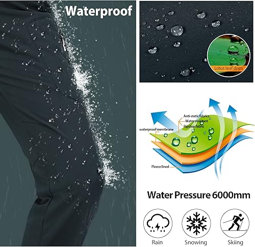 Miniatura 7 de GOLDEN CAMEL Womens Softshell Hiking Pants Waterproof Windproof Outdoor Winter Ski Pants Fleece Lined Insulating pants
