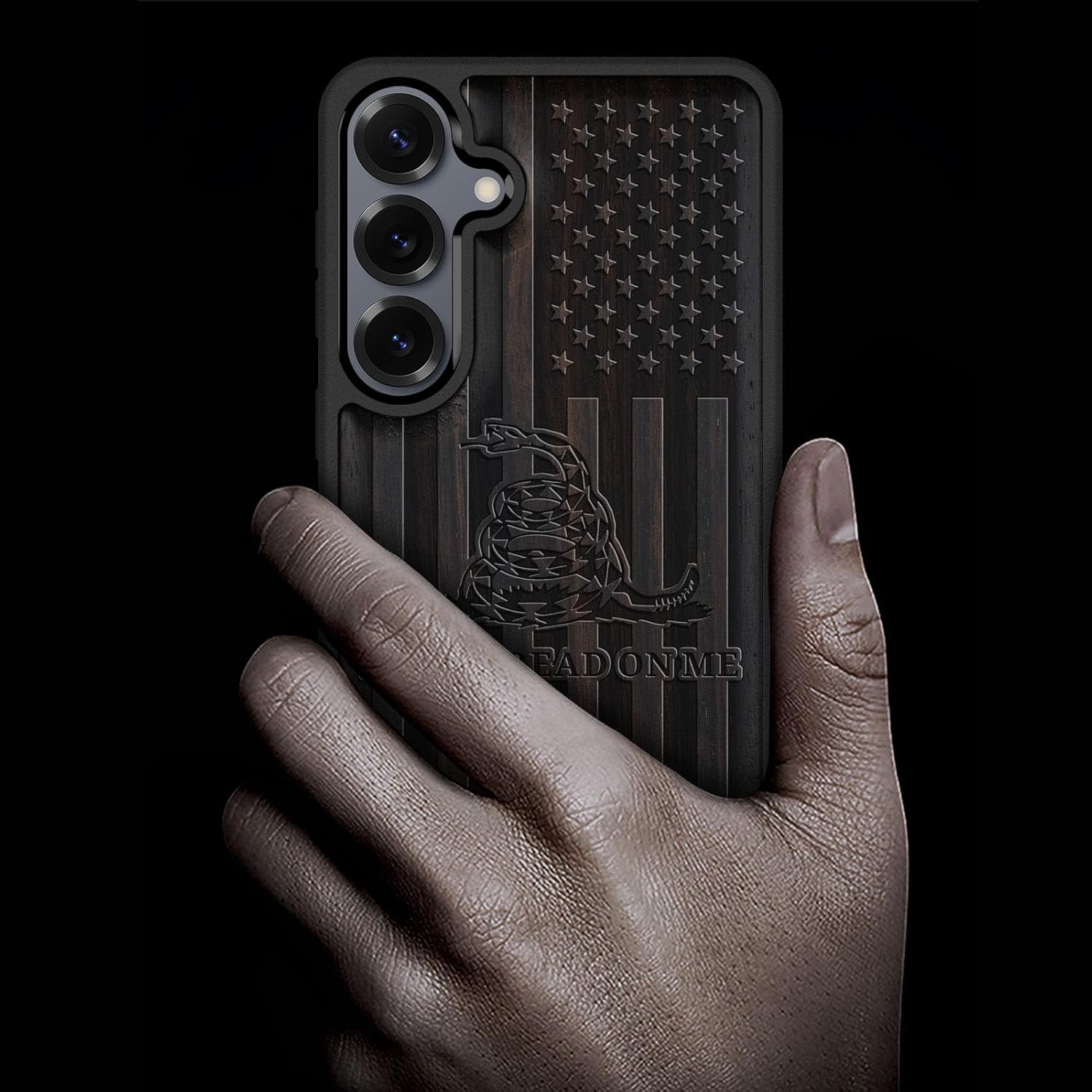 Carveit Magnetic Wooden Case for Galaxy S25+ Samsung S25 Plus Case, TPU Shockproof Cover & Wood Engraved, Compatible with MagSafe Wireless Chargers (Gadsden and American Flag) Blackwood