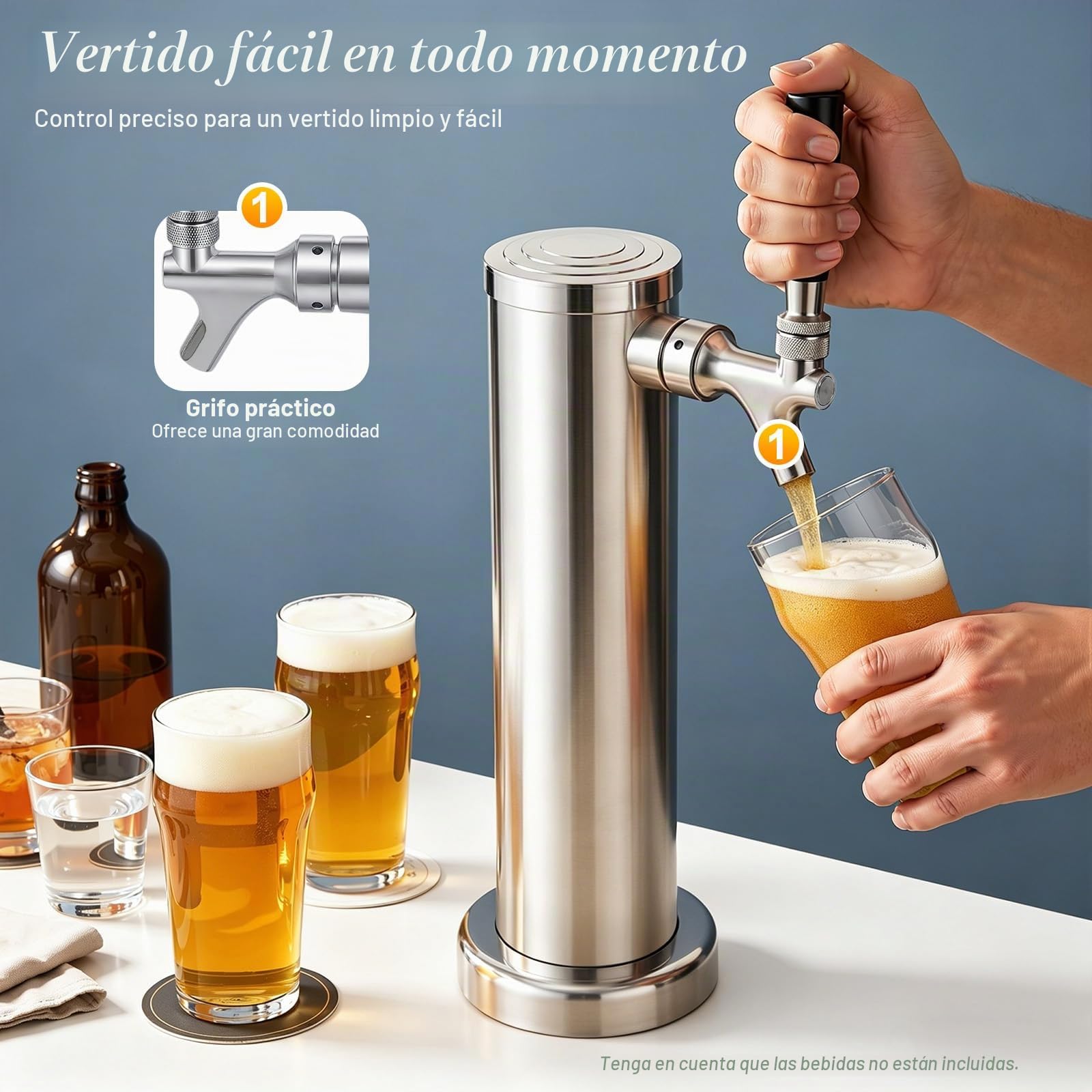 Columna de cerveza de acero inoxidable de una sola cabeza, dispensador de cerveza con grifo, portátil, columna de cerveza plateada, acero inoxidable, para bares, casas, hoteles, restaurantes