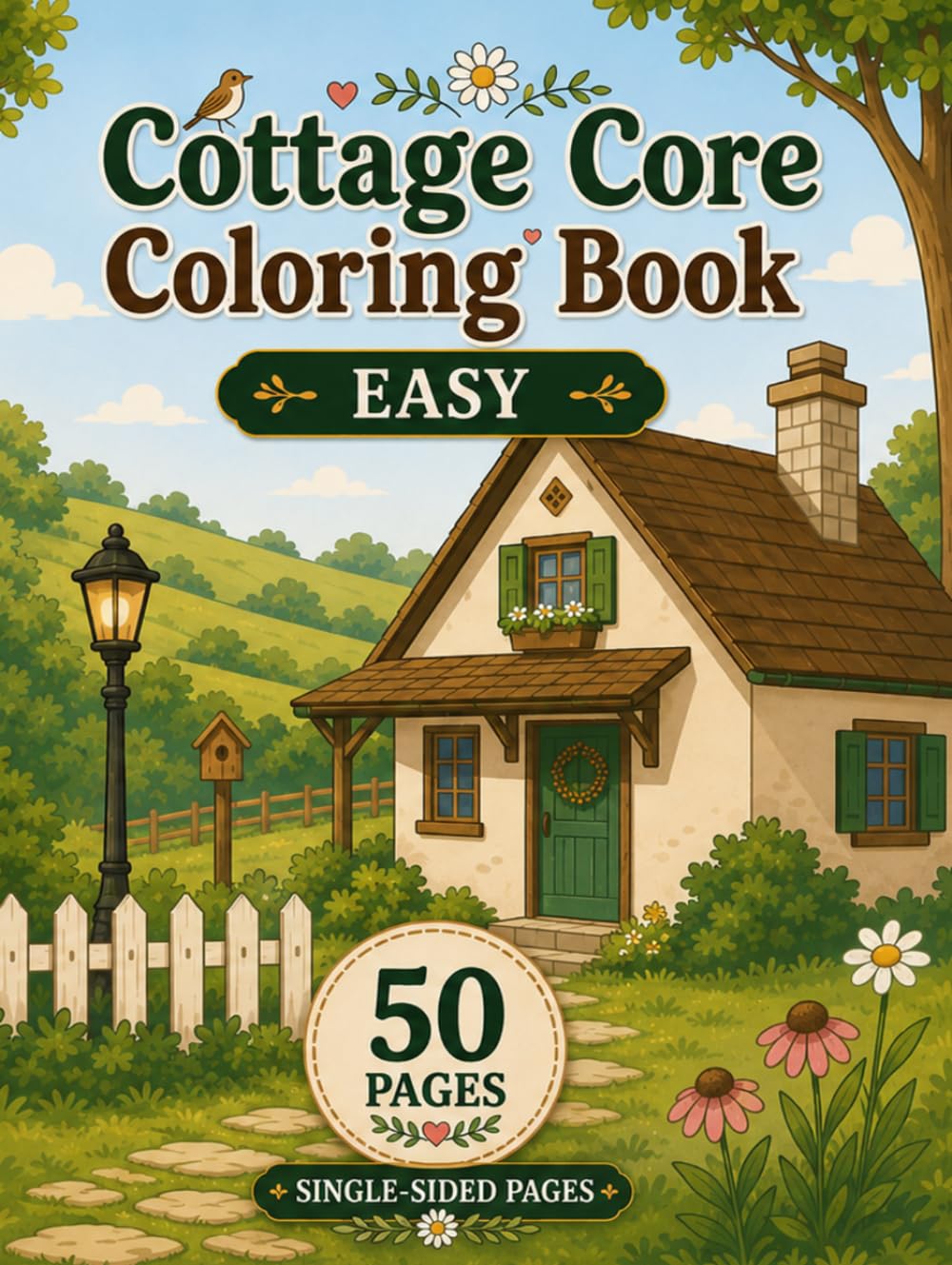 Cottage Core Coloring Book Easy: Charming Cottages, Blooming Gardens & Cozy Country Escapes