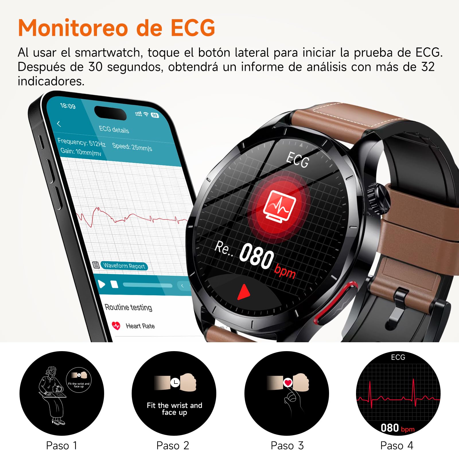 2026 Nuevo ECG Reloj Inteligente Hombre con HRV/BMI/Tension Arterial, 1.43“ AMOLED Smartwatch con 24H Pulsómetro SpO2 Temperatura Corporal Monitor de Sueño, Pulsera Actividad para Android iOS
