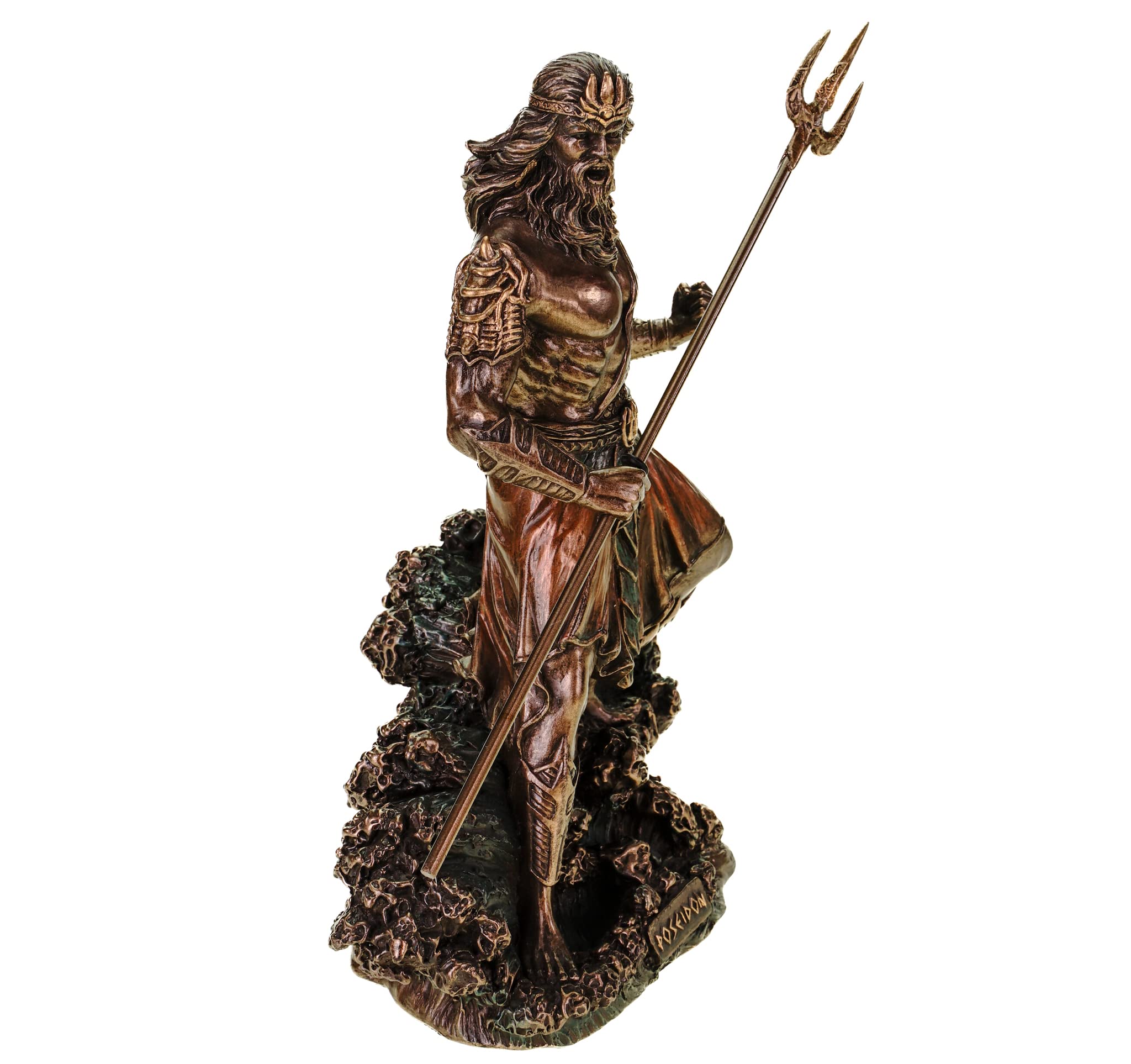 Veronese figurka boga morza Posejdon z trójzębem na fali, statuetka morza, bogowie, Neptun, brązowana