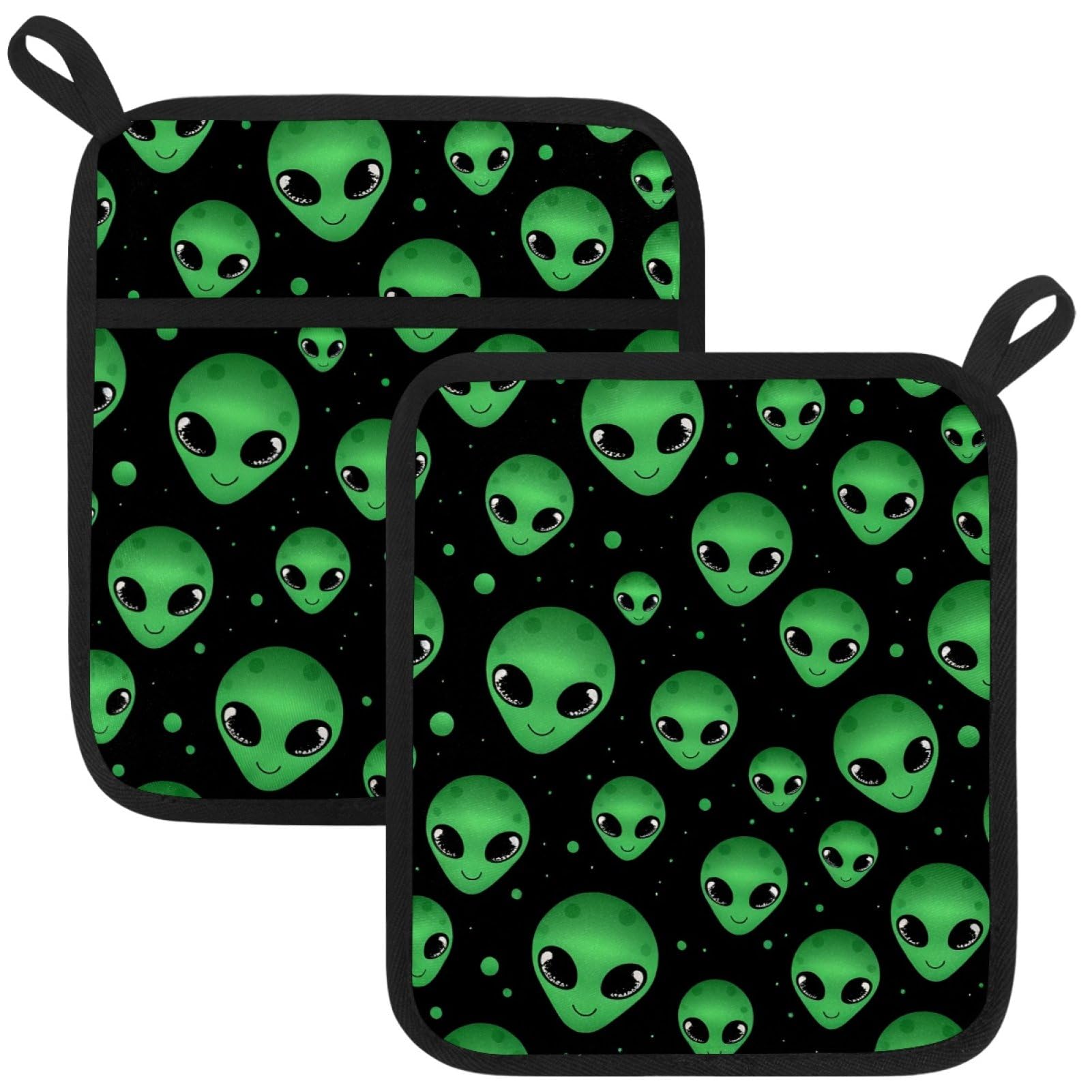 VAPOKF Green Alien Head Pot Holder, Heat Resistant Oven Cloths, Potholders & Oven Gloves, for Kitchen Cooking & Baking, Thick & Safe, Protection of Hands From Hot Utensils