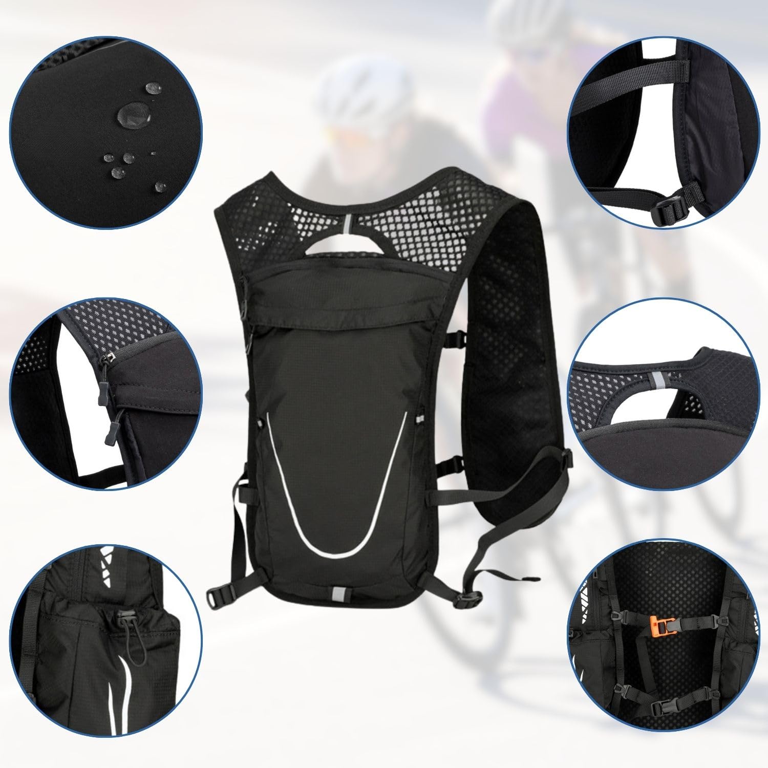 Gilet Hydratation Running pour Homme et Femme, avec Gourde d'hydratation de 2L et 2 Bandes réfléchissantes, Sac Hydratation Running pour Course Trail Marathon Cyclisme Randonné