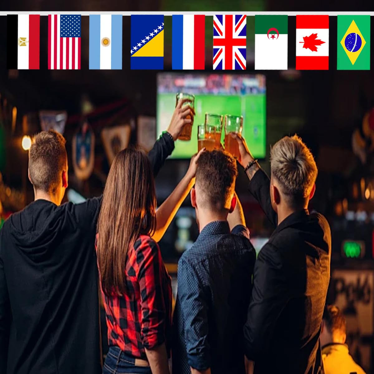 Guirlande de drapeaux wm 2026, 15m wm Drapeau de football, Guirlande 48 Pays drapeaux, Décoration Intérieur Extérieur pour Jardin Bar Restaurant Club (1 Pcs(14x21))