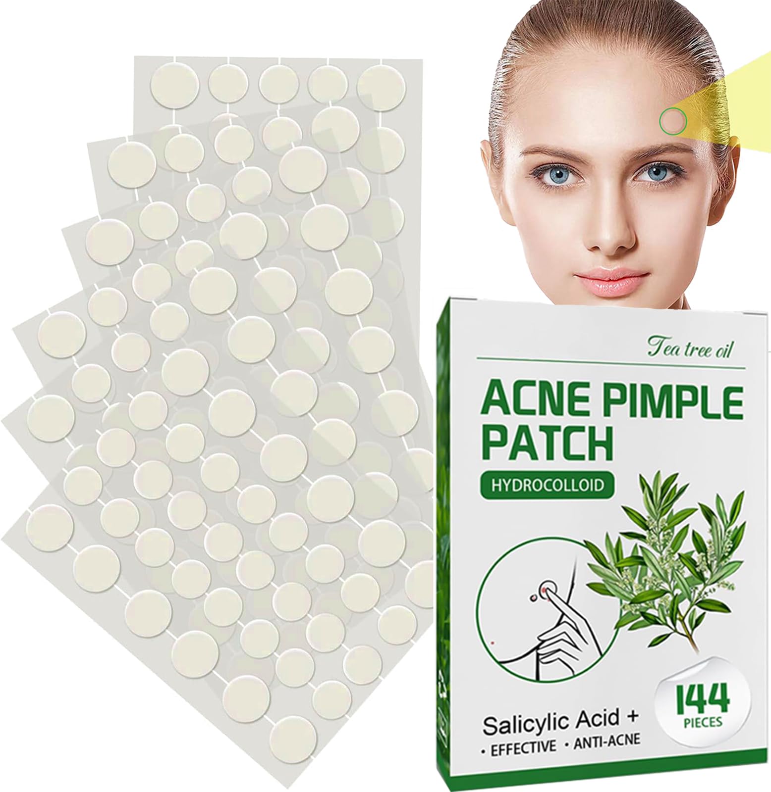 Parches de Acné, 144Pcs Invisibles Absorbentes Parches de Acné, Absorben y Previenen Eficazmente las Marcas del Acné, Cubren las Imperfecciones Cuidado del Acné