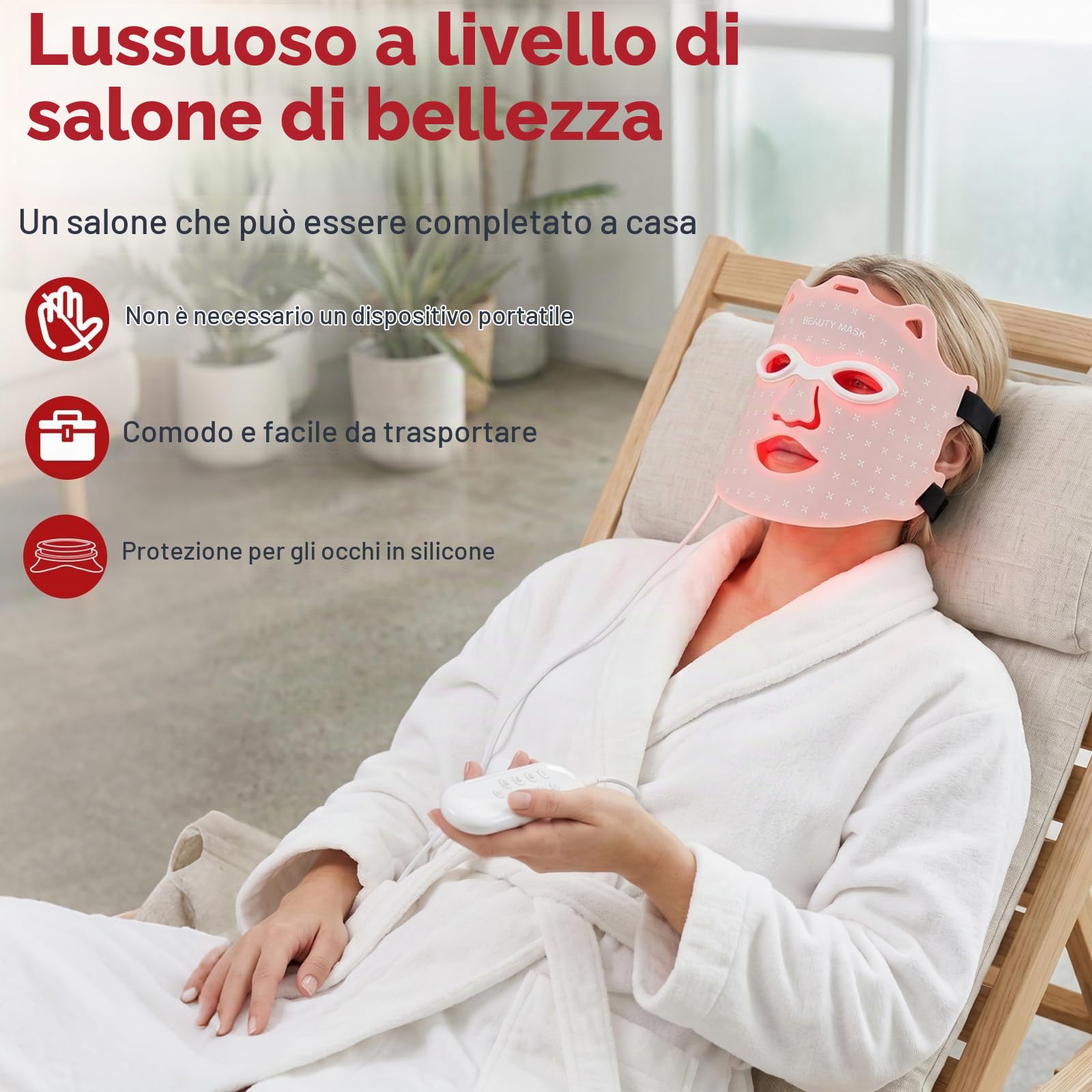 Maschera LED Viso, Maschera Viso LED Silicone Flessibile, Maschera led 7 colori, Dispositivo Anti-Invecchiamento e per le Rughe, Adatta a Tutti i Tipi di Pelle, Ideale per Casa e Viaggio
